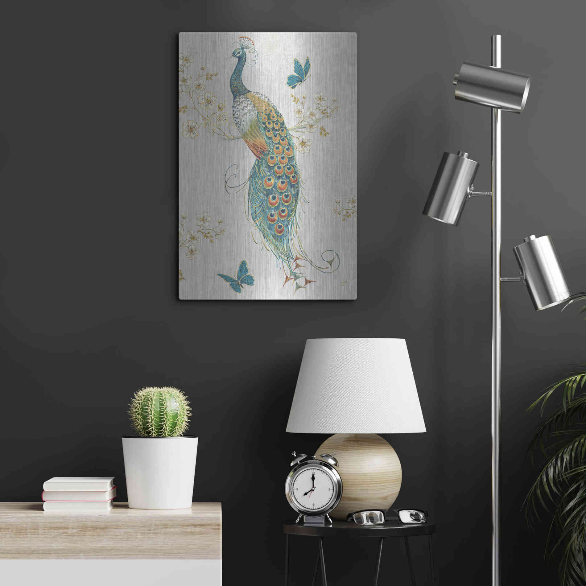 Luxe Metal Art 'Ornate Peacock XA' by Daphne Brissonet, Metal Wall Art,16x24