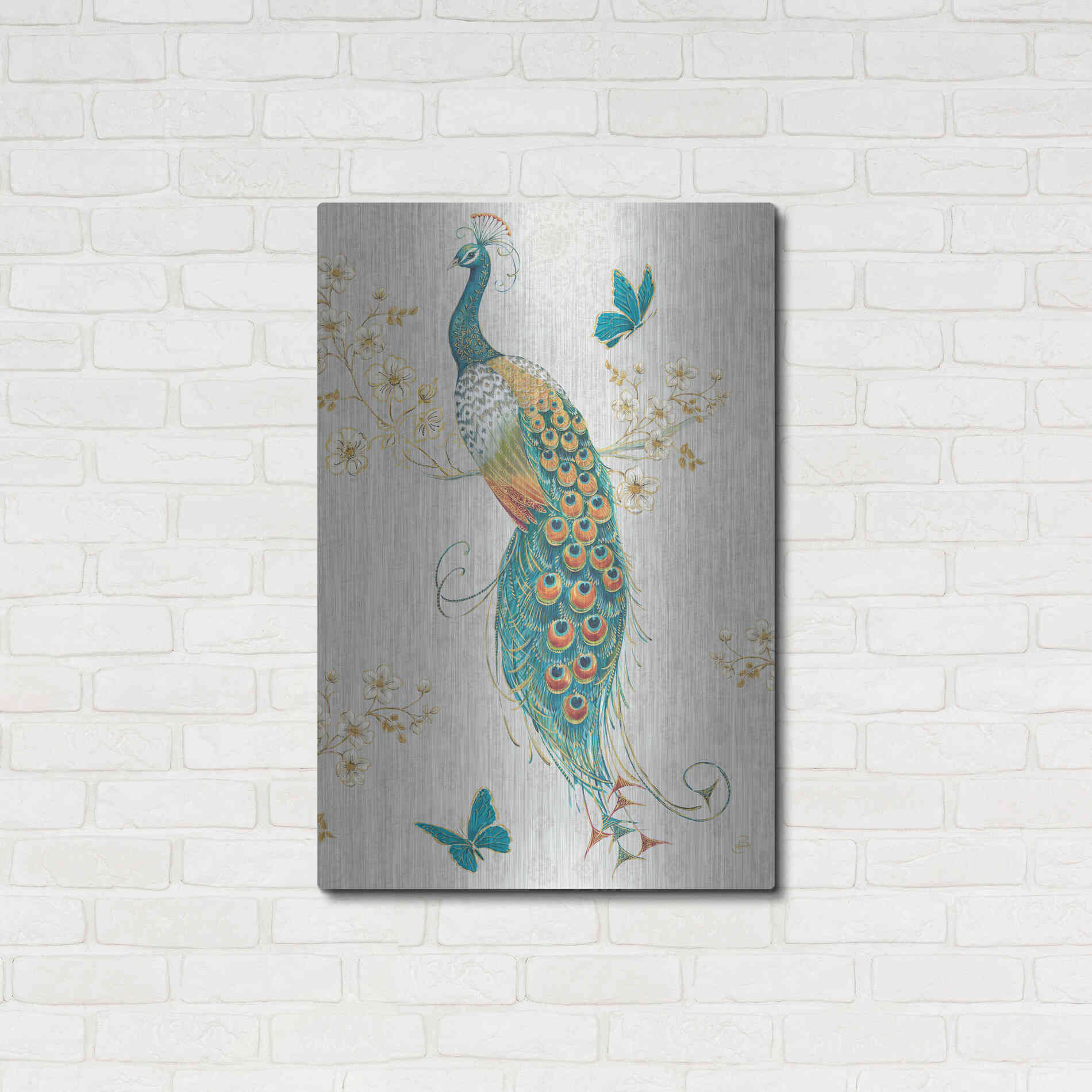 Luxe Metal Art 'Ornate Peacock XA' by Daphne Brissonet, Metal Wall Art,24x36