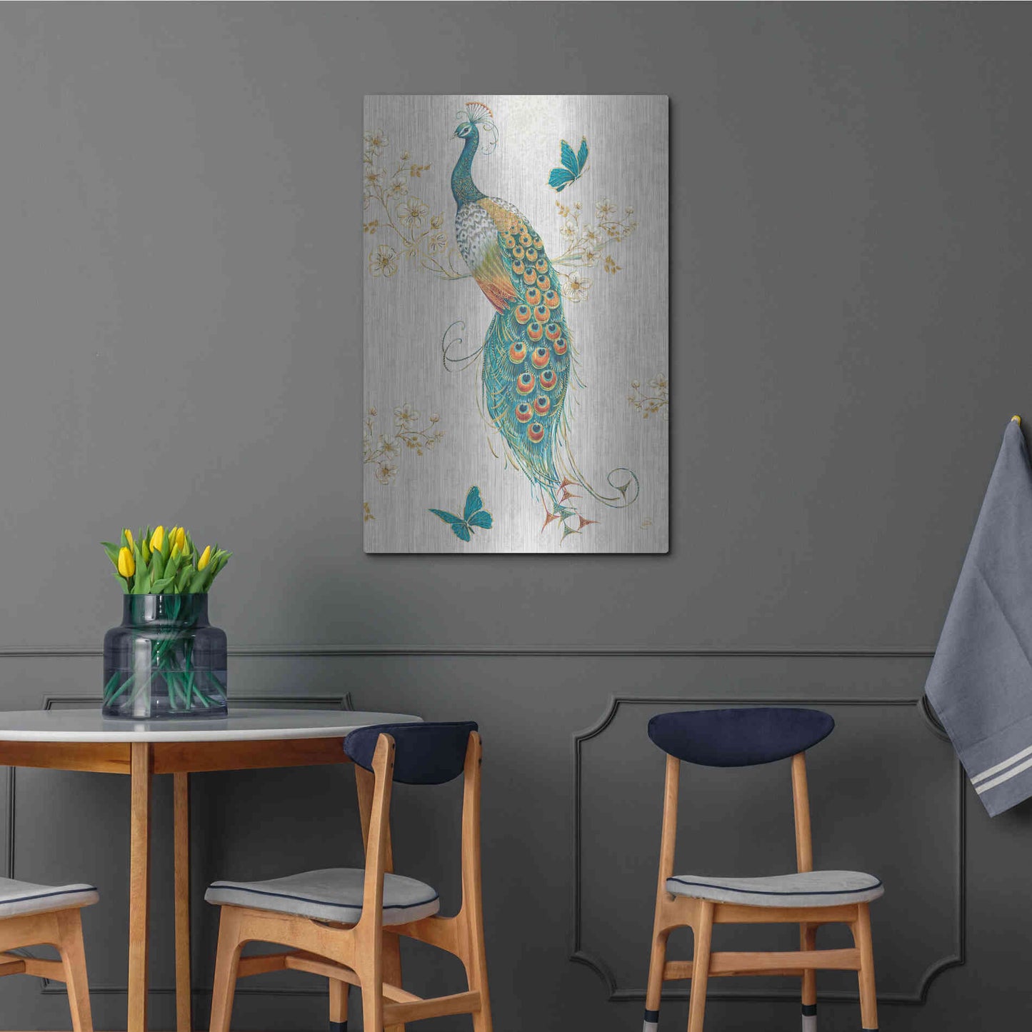 Luxe Metal Art 'Ornate Peacock XA' by Daphne Brissonet, Metal Wall Art,24x36