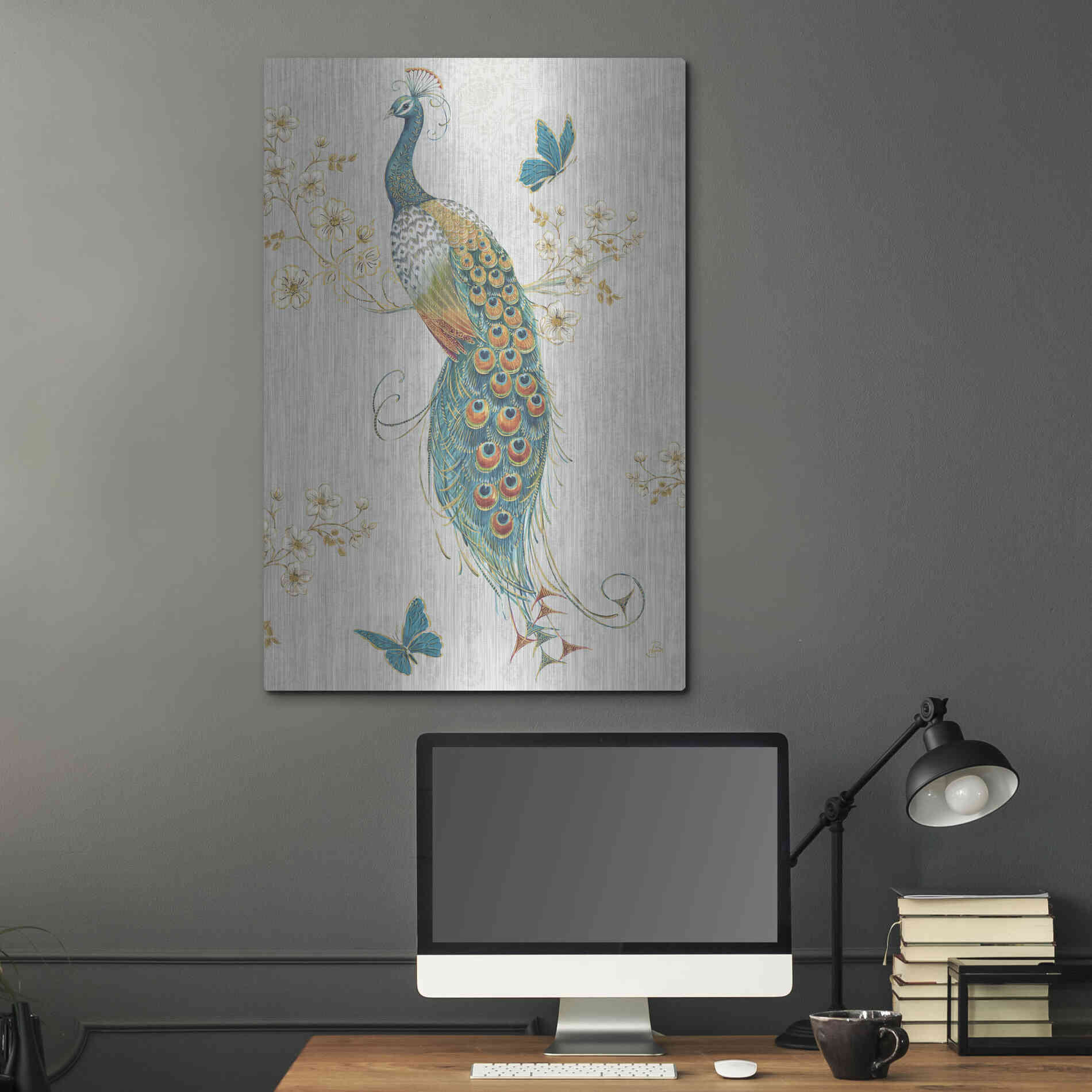 Luxe Metal Art 'Ornate Peacock XA' by Daphne Brissonet, Metal Wall Art,24x36