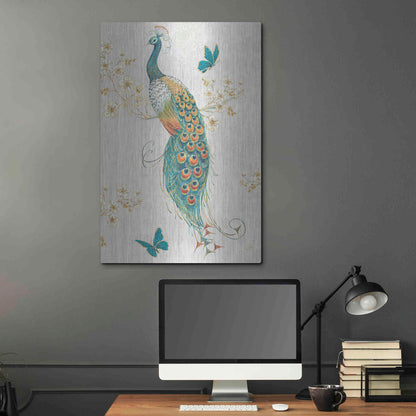 Luxe Metal Art 'Ornate Peacock XA' by Daphne Brissonet, Metal Wall Art,24x36