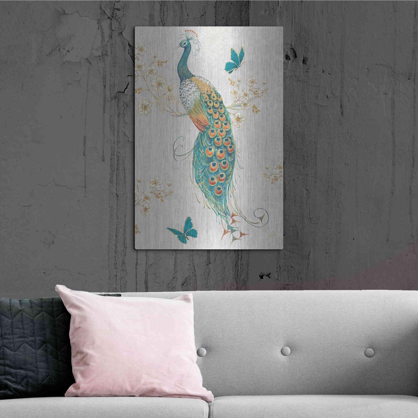 Luxe Metal Art 'Ornate Peacock XA' by Daphne Brissonet, Metal Wall Art,24x36