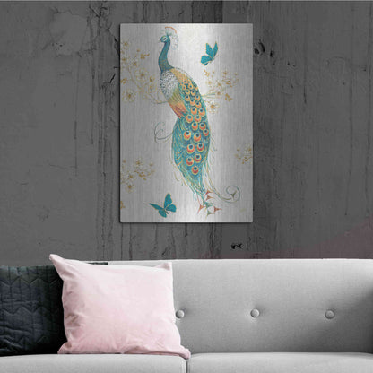 Luxe Metal Art 'Ornate Peacock XA' by Daphne Brissonet, Metal Wall Art,24x36