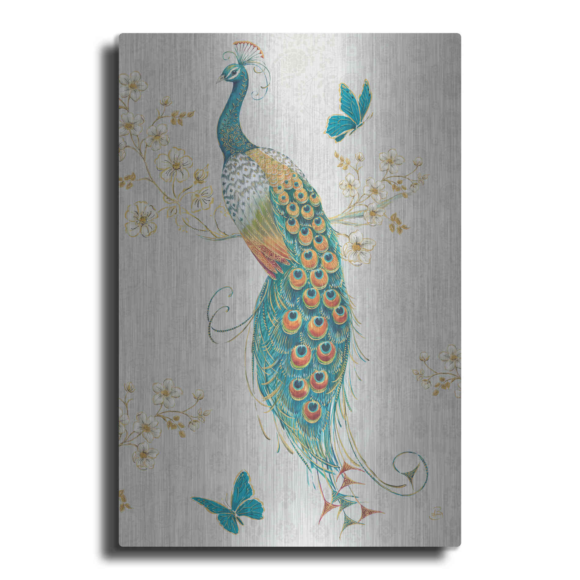 Luxe Metal Art 'Ornate Peacock XA' by Daphne Brissonet, Metal Wall Art