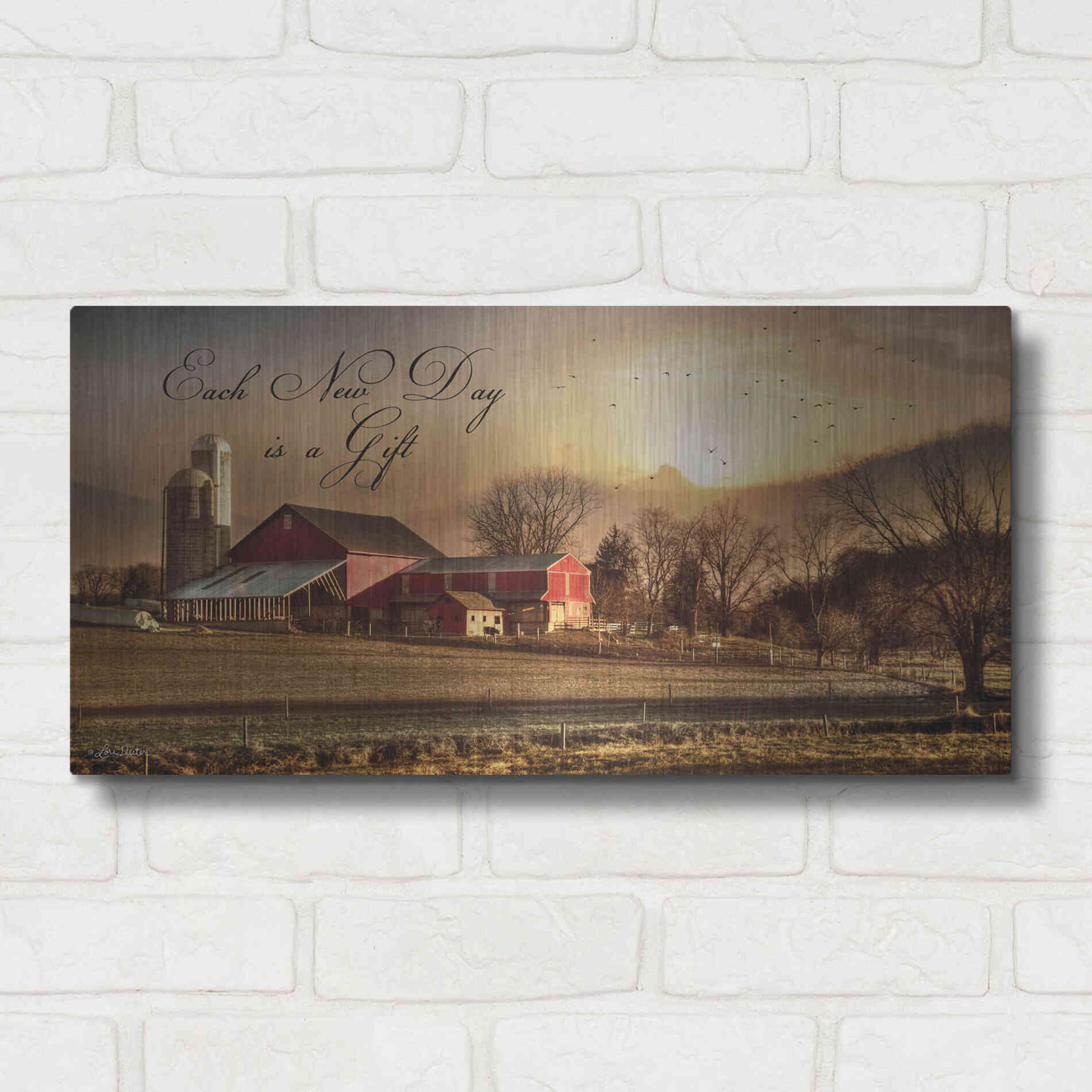 Luxe Metal Art 'Each New Day' by Lori Deiter, Metal Wall Art,24x12