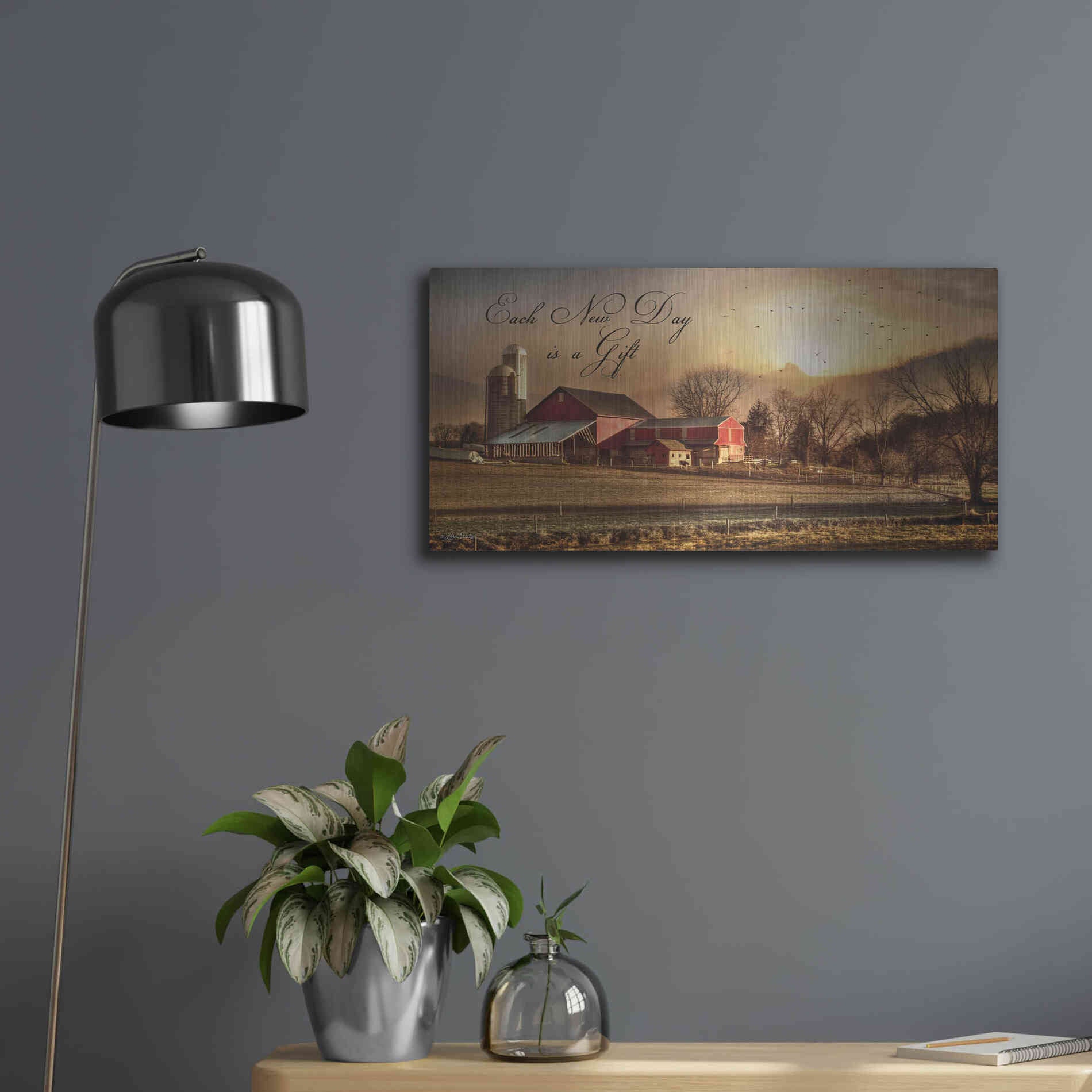 Luxe Metal Art 'Each New Day' by Lori Deiter, Metal Wall Art,24x12