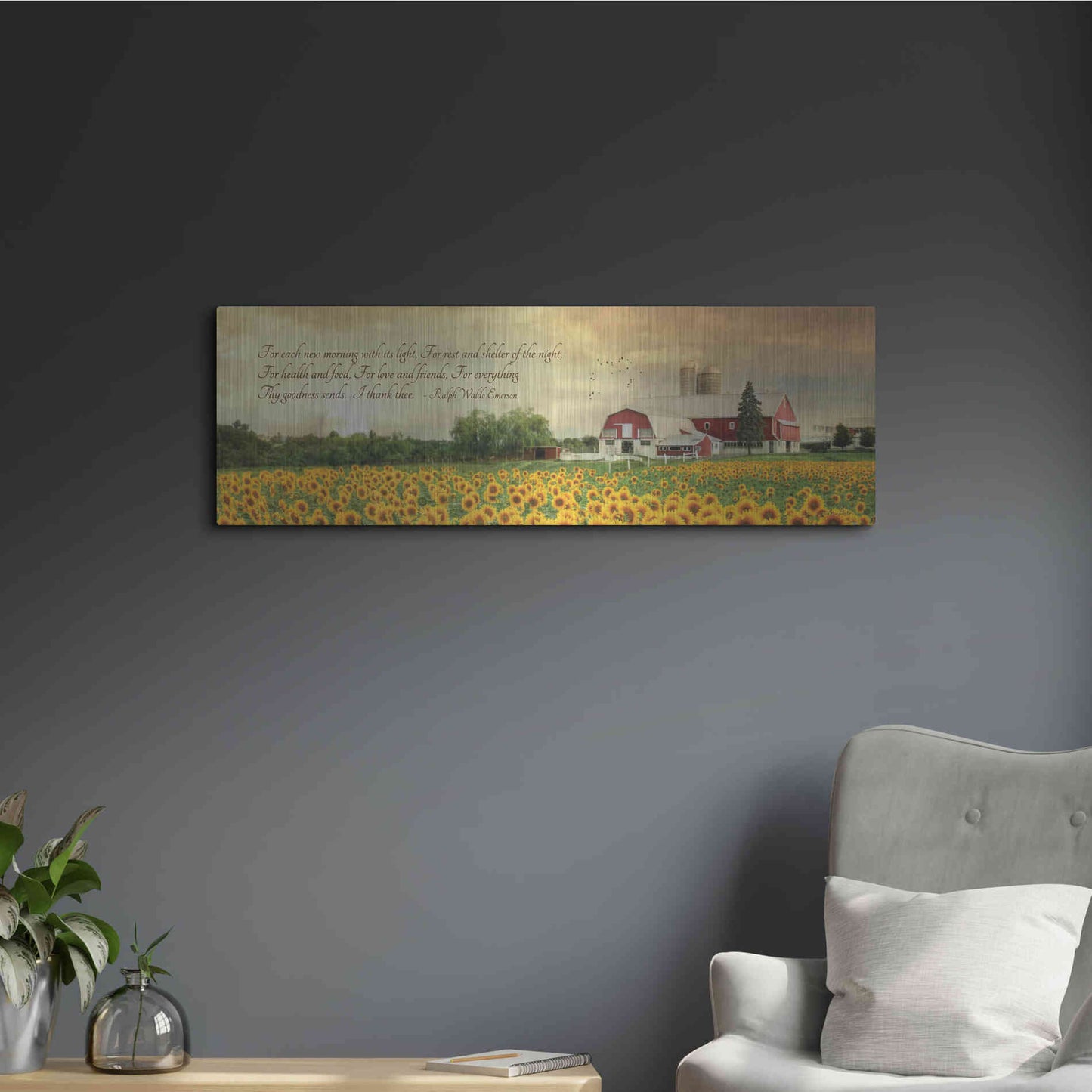 Luxe Metal Art 'I Thank Thee' by Lori Deiter, Metal Wall Art,36x12