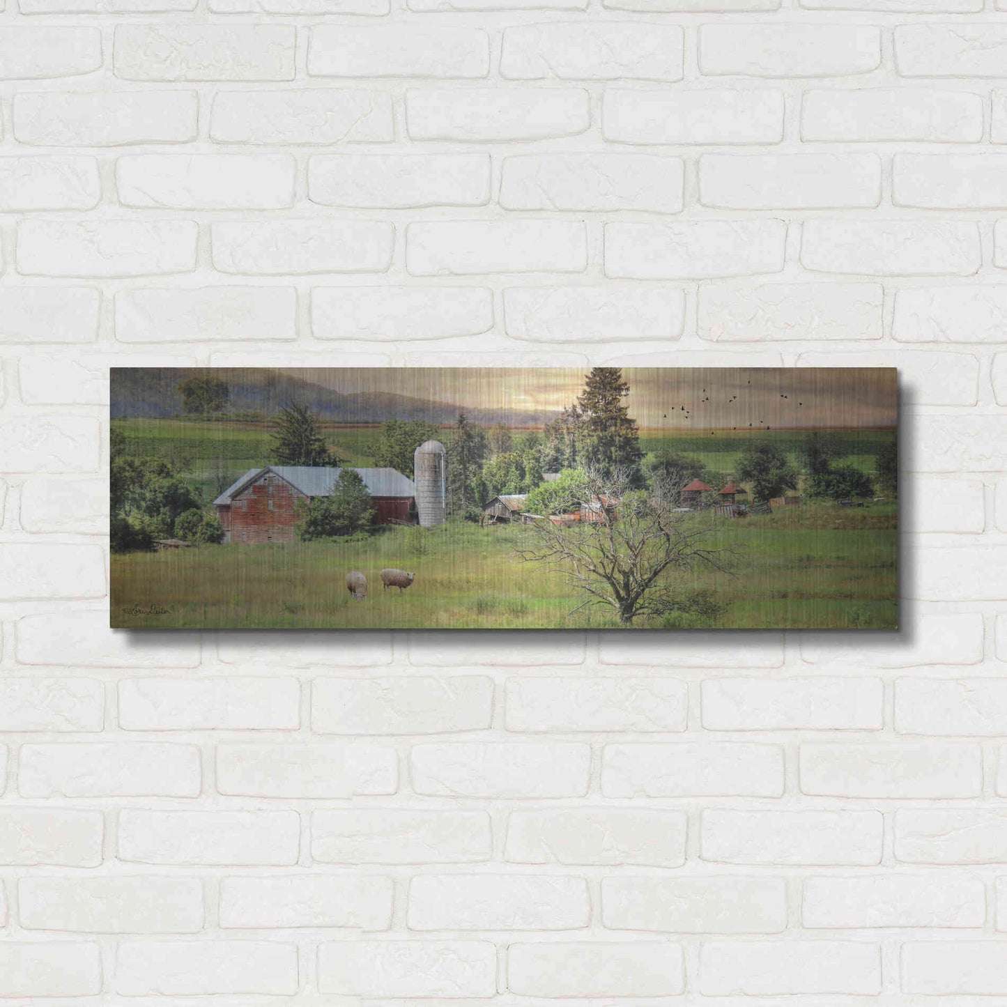 Luxe Metal Art 'Grazing Sheet' by Lori Deiter, Metal Wall Art,36x12