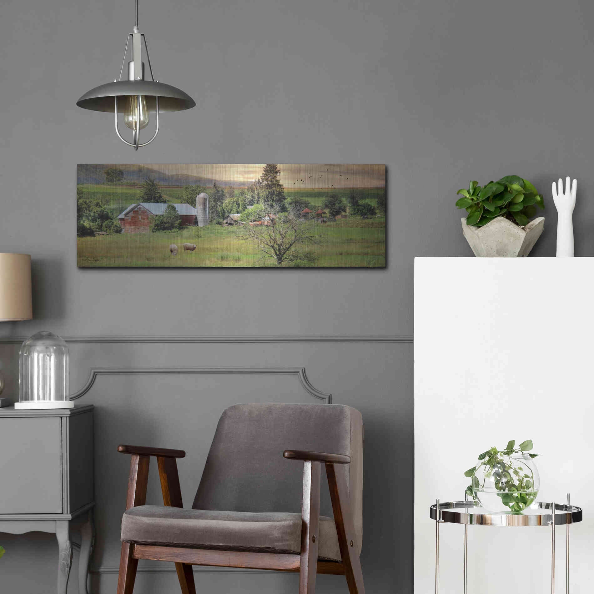 Luxe Metal Art 'Grazing Sheet' by Lori Deiter, Metal Wall Art,36x12