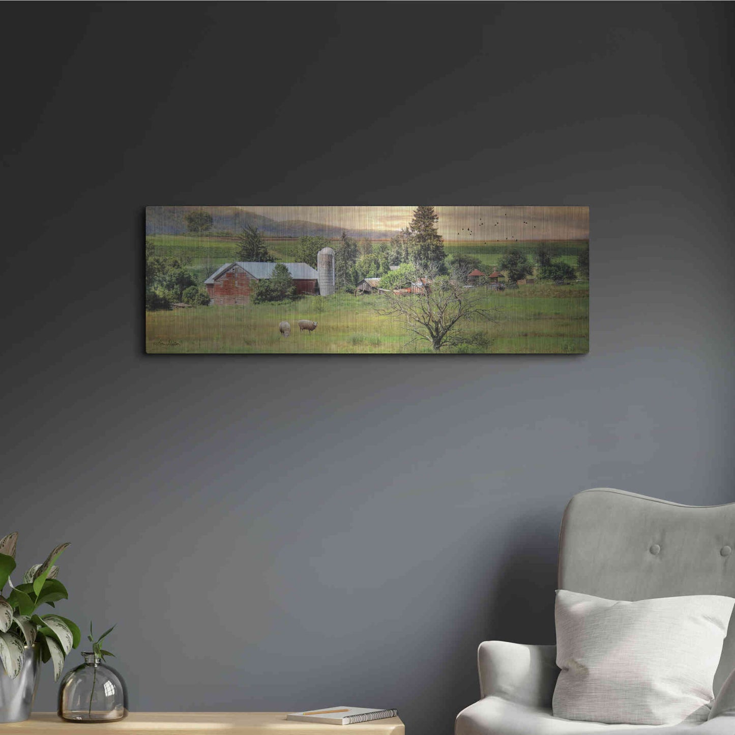 Luxe Metal Art 'Grazing Sheet' by Lori Deiter, Metal Wall Art,36x12