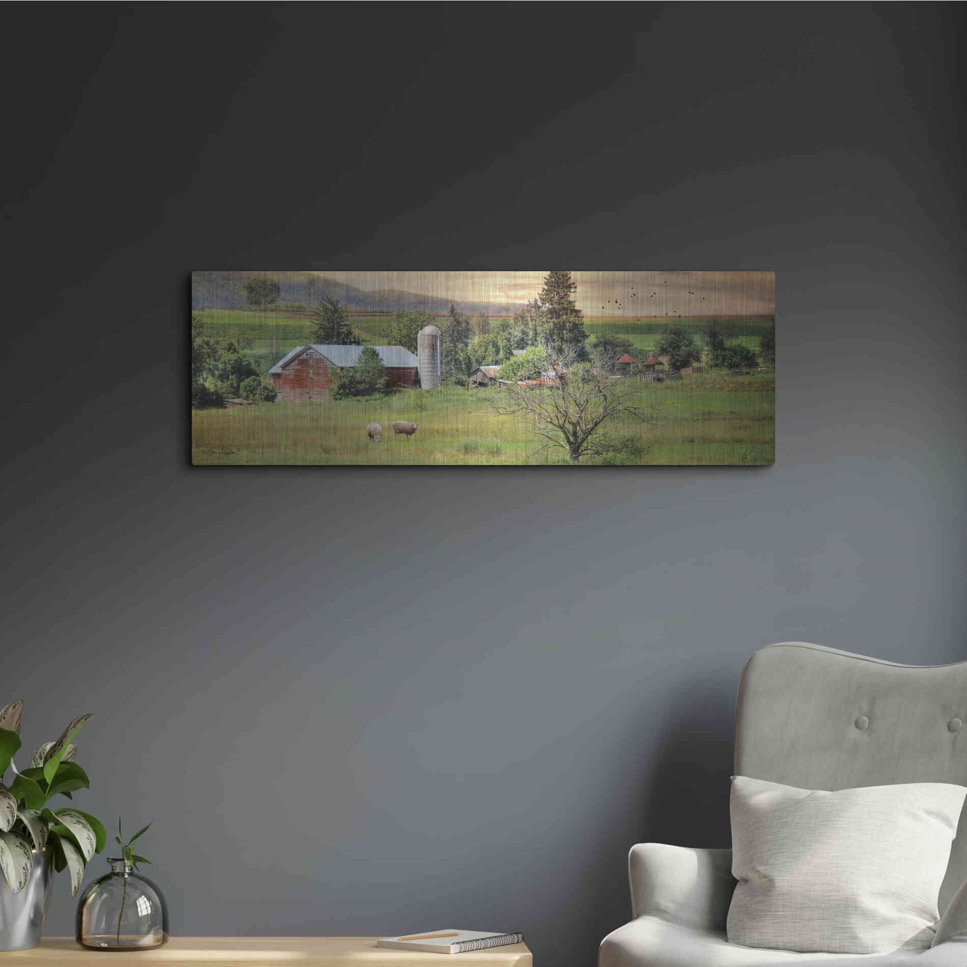 Luxe Metal Art 'Grazing Sheet' by Lori Deiter, Metal Wall Art,36x12