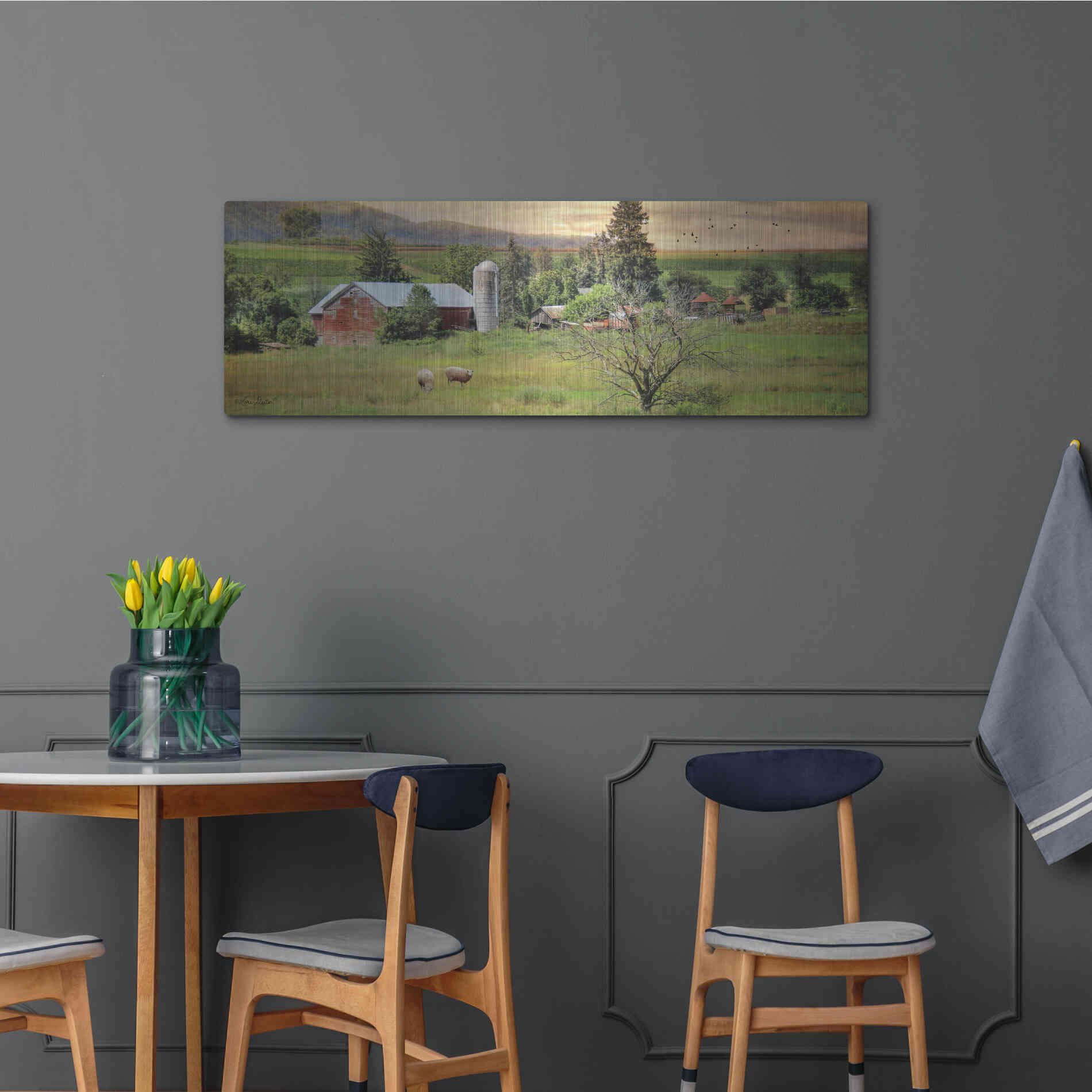 Luxe Metal Art 'Grazing Sheet' by Lori Deiter, Metal Wall Art,48x16