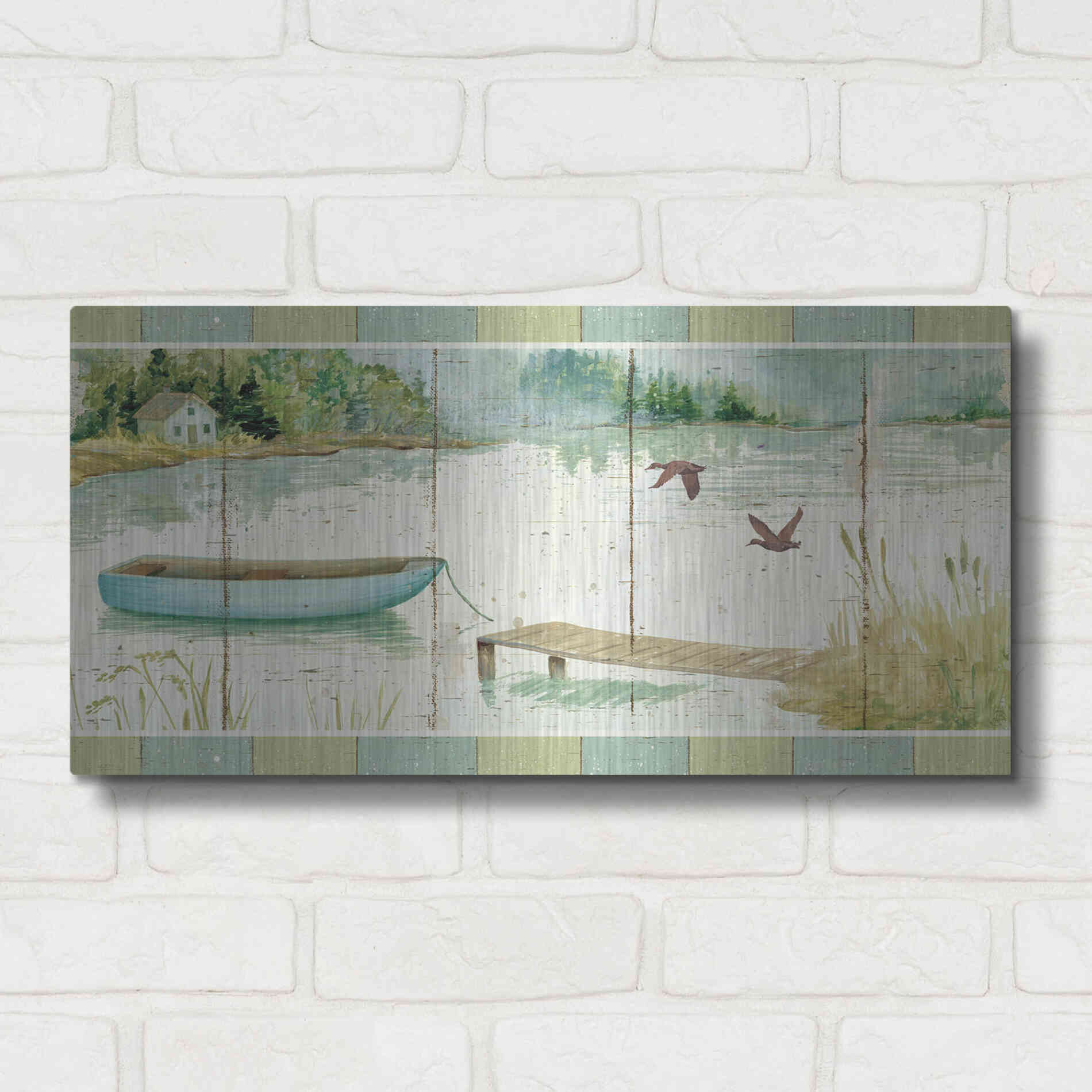 Luxe Metal Art 'Lakeside Dock' by Daphne Brissonet, Metal Wall Art,24x12