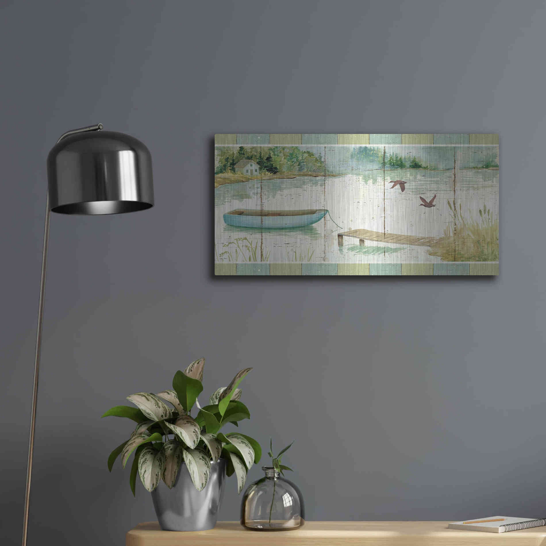 Luxe Metal Art 'Lakeside Dock' by Daphne Brissonet, Metal Wall Art,24x12