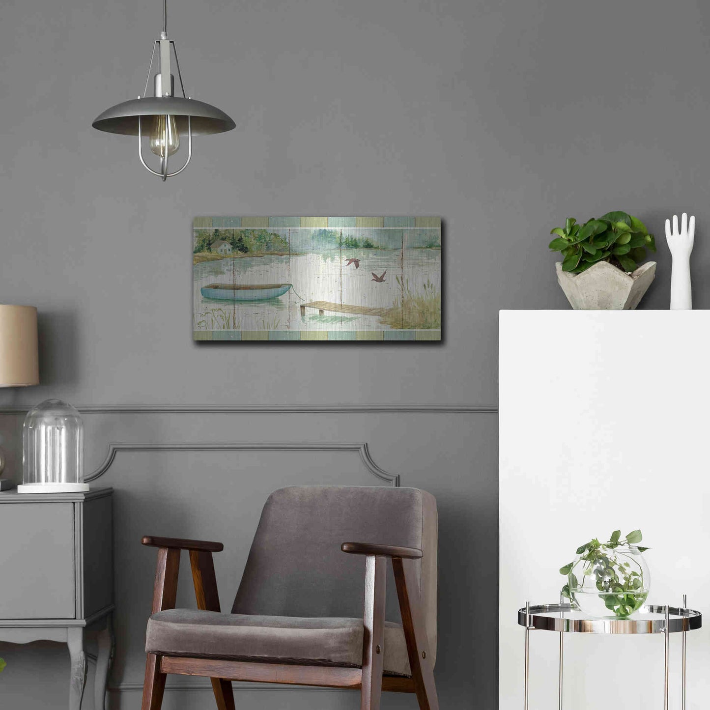 Luxe Metal Art 'Lakeside Dock' by Daphne Brissonet, Metal Wall Art,24x12