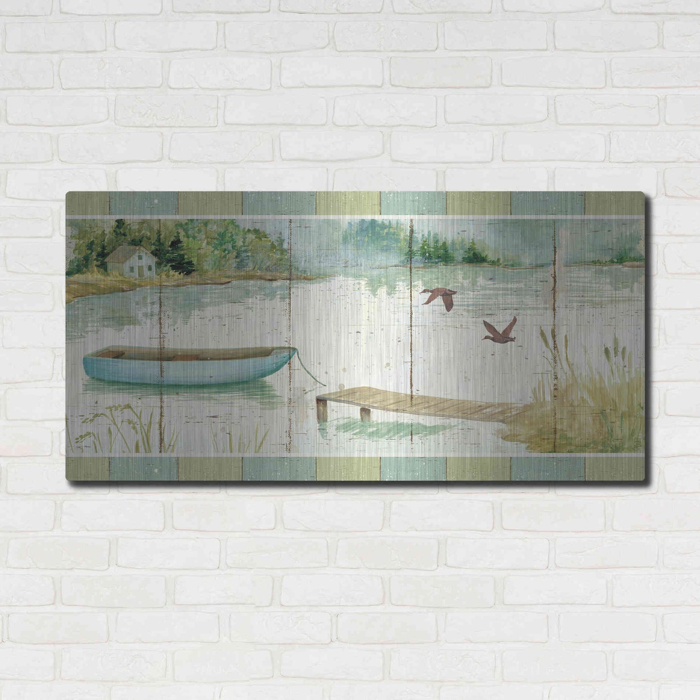 Luxe Metal Art 'Lakeside Dock' by Daphne Brissonet, Metal Wall Art,48x24