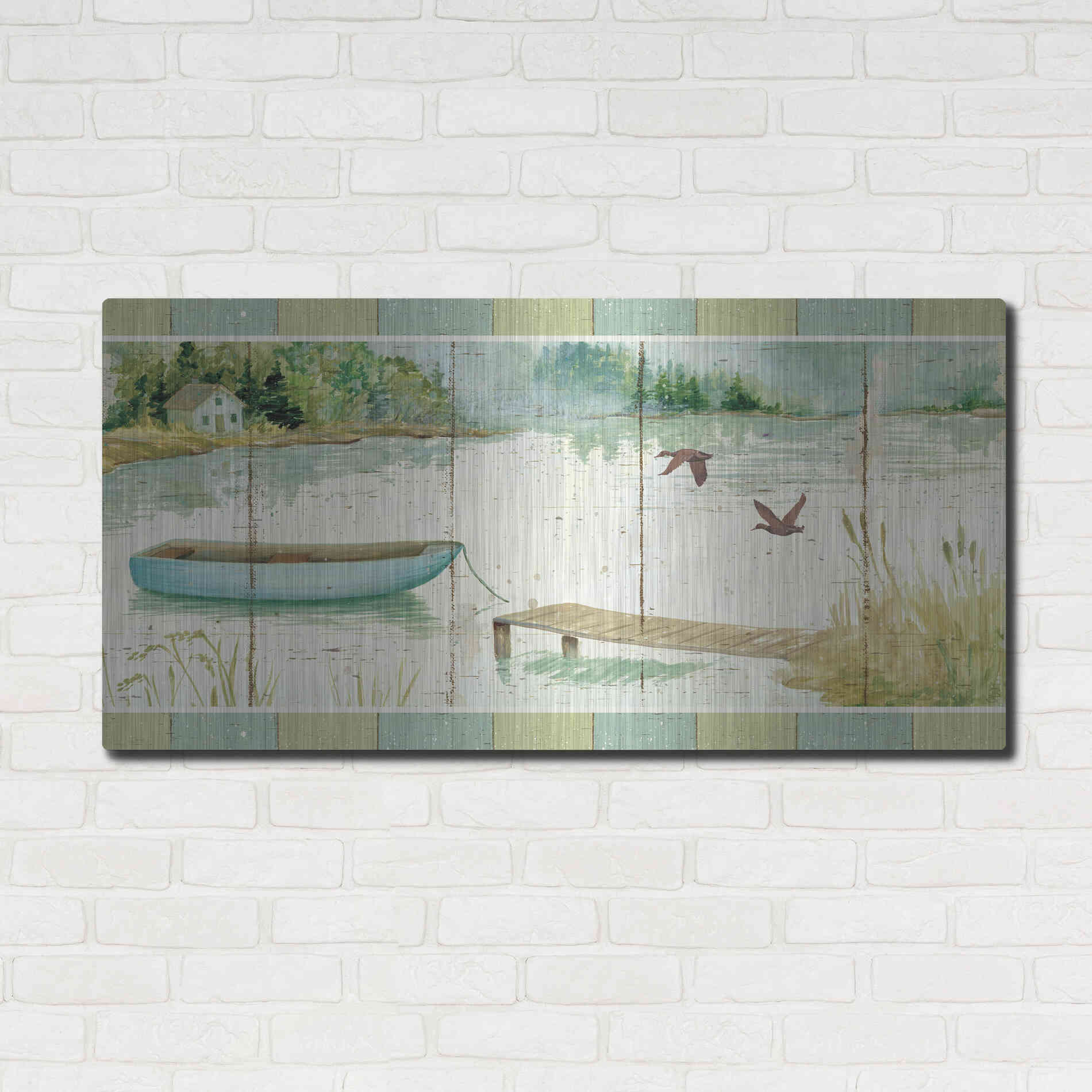 Luxe Metal Art 'Lakeside Dock' by Daphne Brissonet, Metal Wall Art,48x24