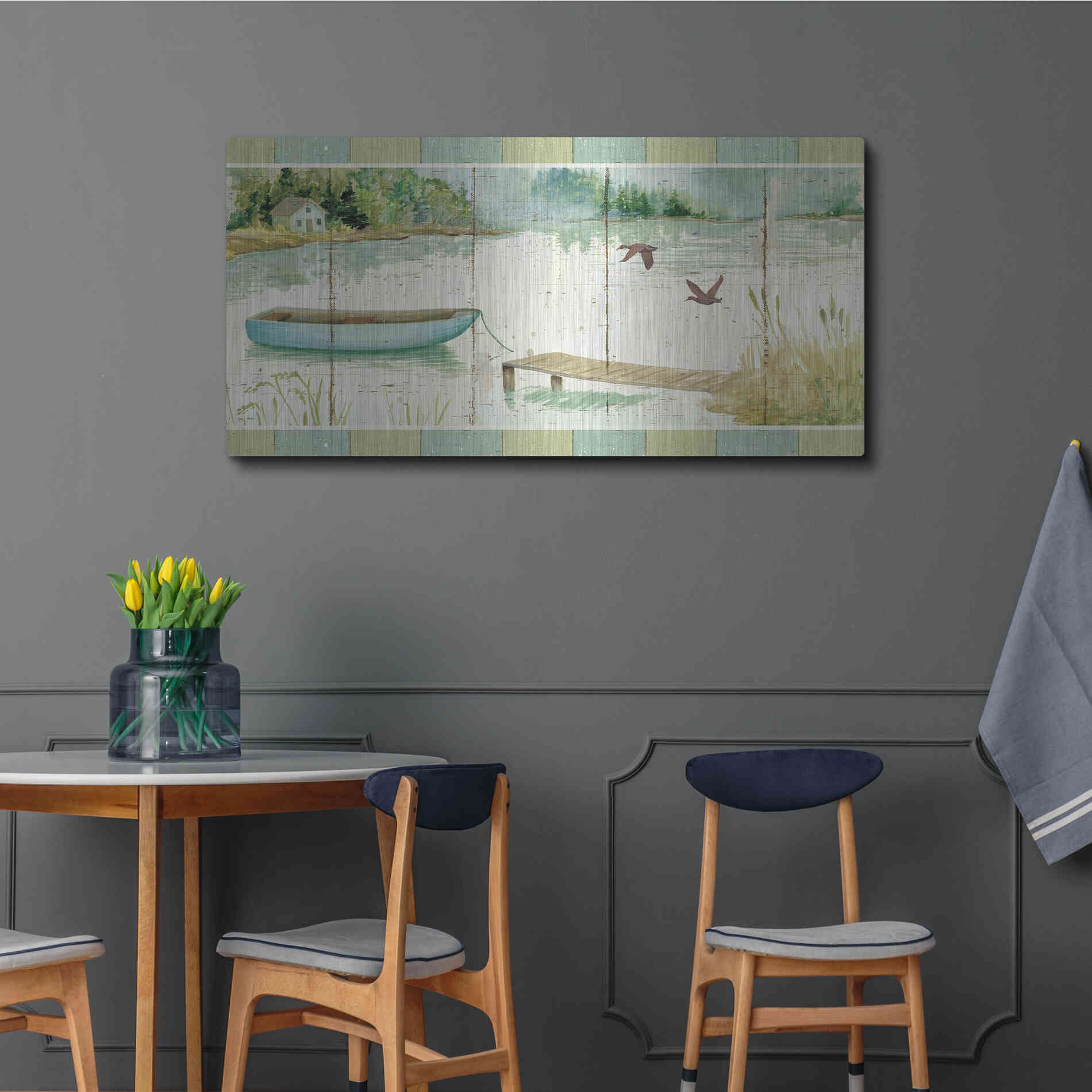 Luxe Metal Art 'Lakeside Dock' by Daphne Brissonet, Metal Wall Art,48x24