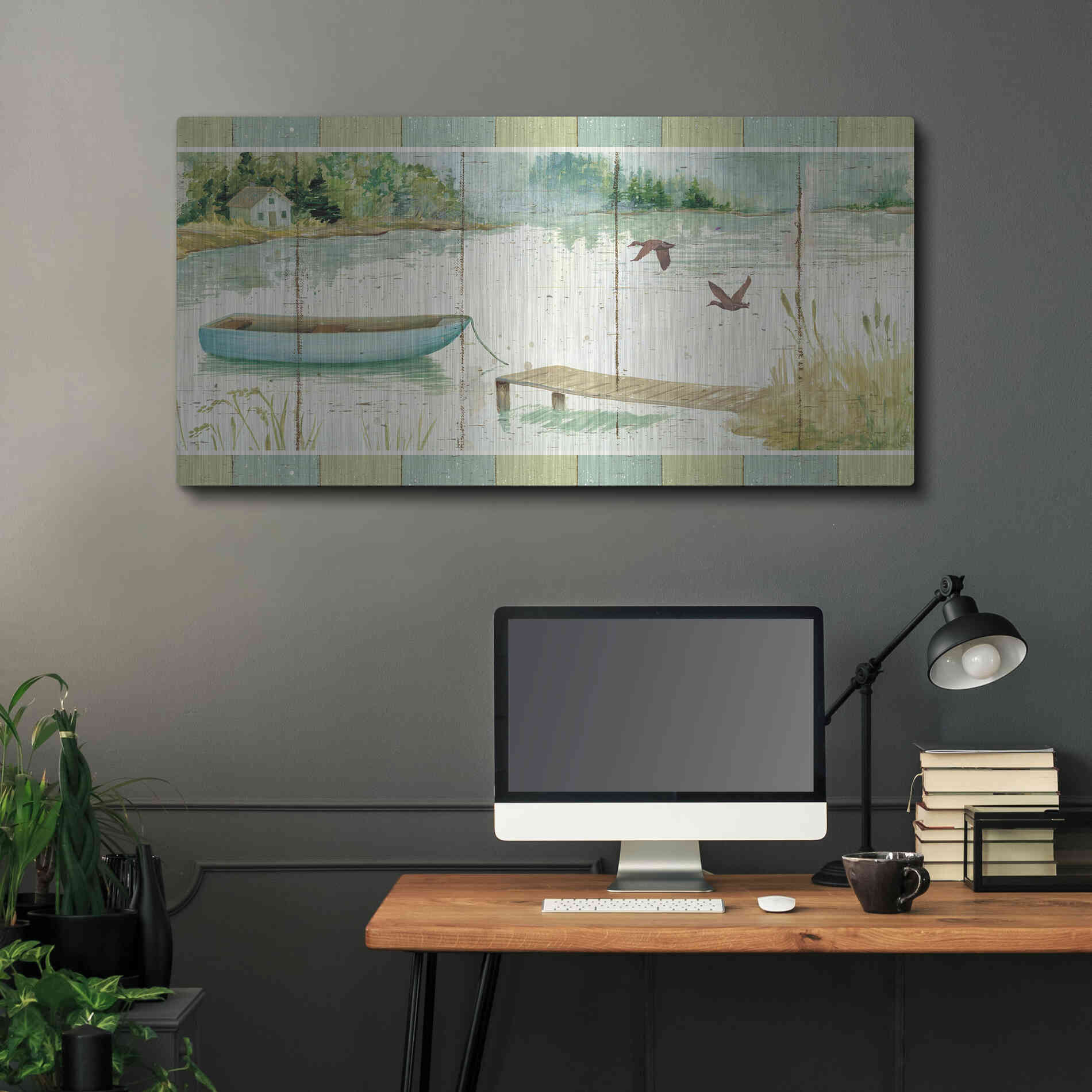 Luxe Metal Art 'Lakeside Dock' by Daphne Brissonet, Metal Wall Art,48x24