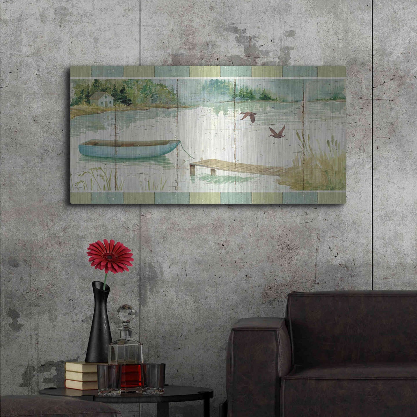 Luxe Metal Art 'Lakeside Dock' by Daphne Brissonet, Metal Wall Art,48x24