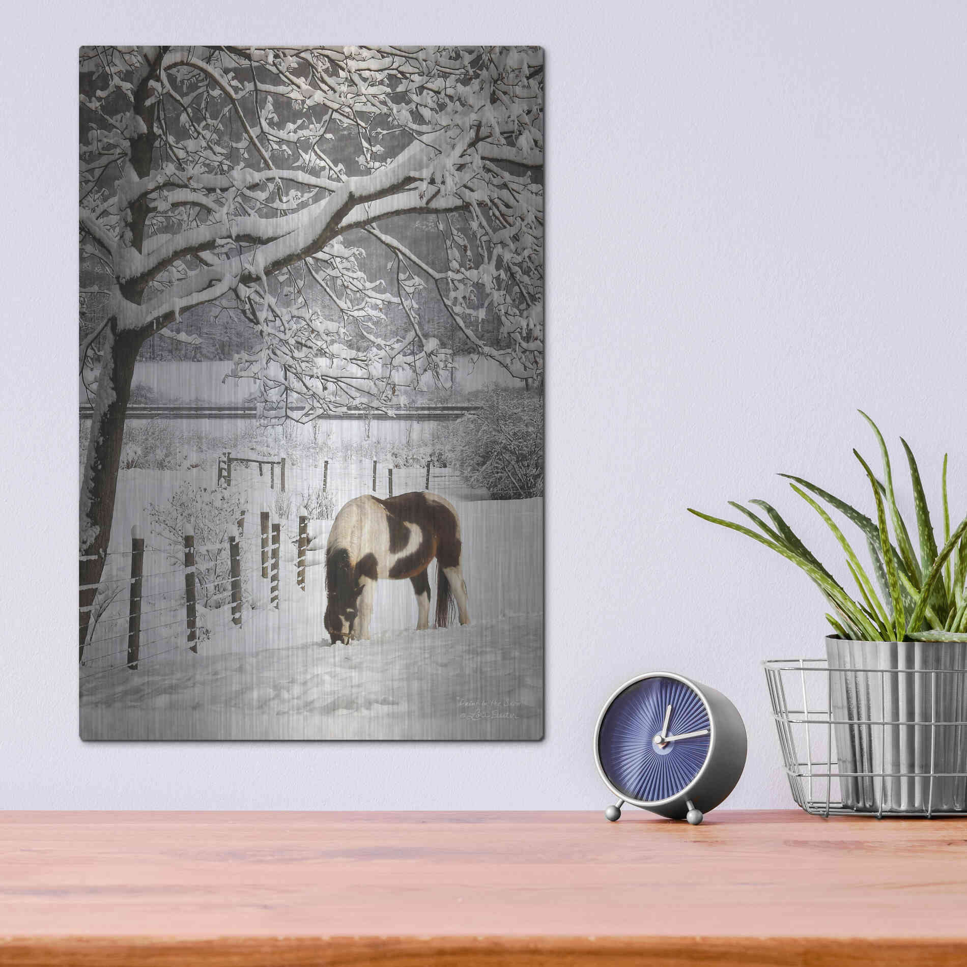 Luxe Metal Art 'Paint in the Snow' by Lori Deiter, Metal Wall Art,12x16