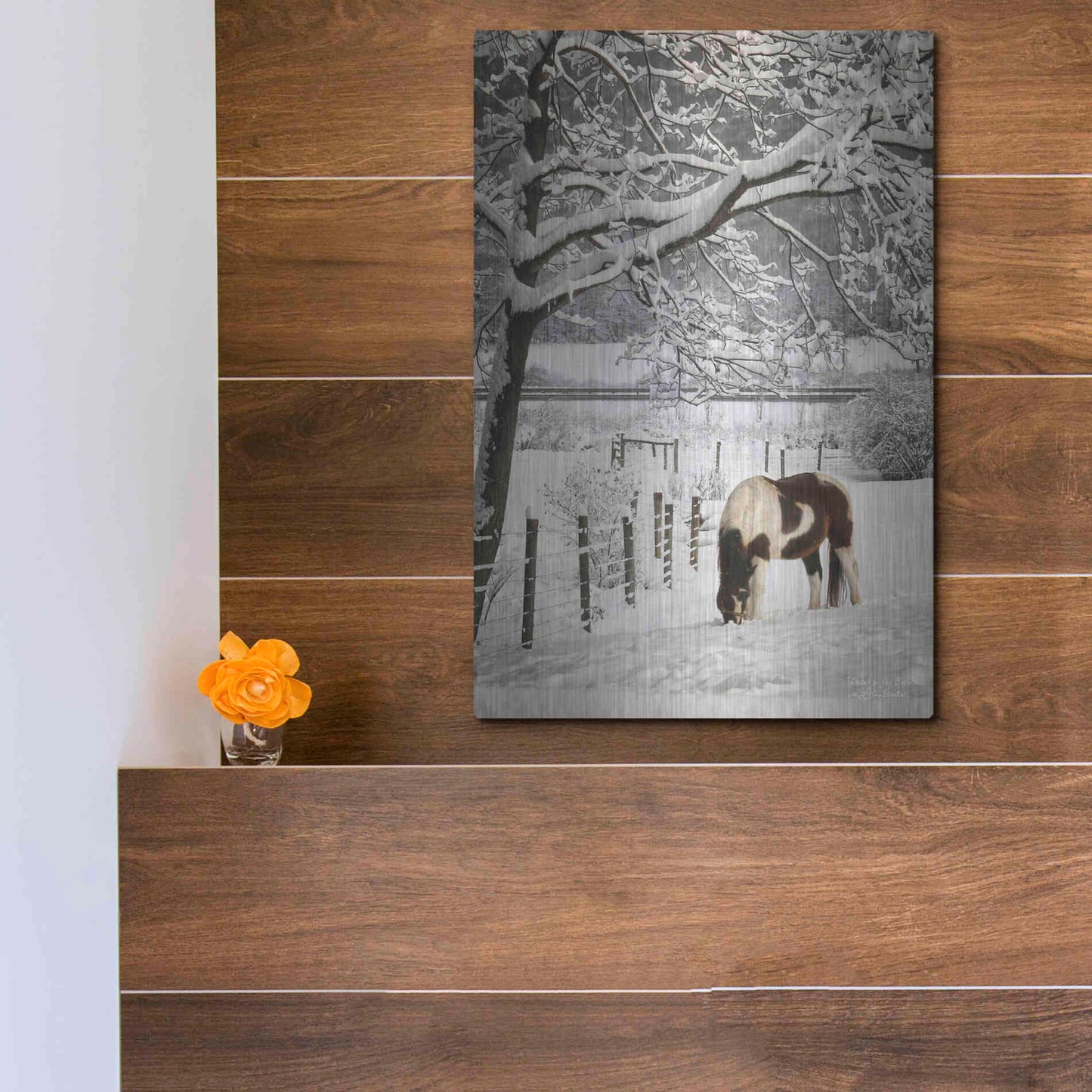 Luxe Metal Art 'Paint in the Snow' by Lori Deiter, Metal Wall Art,12x16