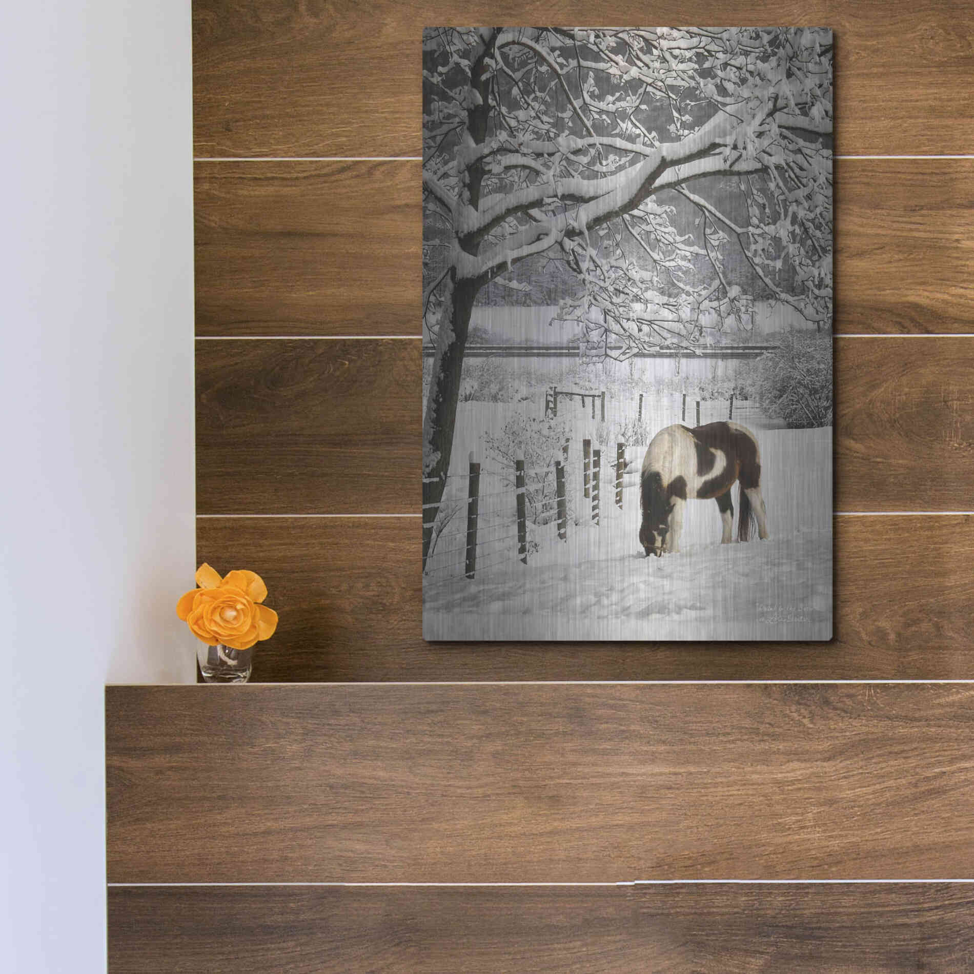 Luxe Metal Art 'Paint in the Snow' by Lori Deiter, Metal Wall Art,12x16