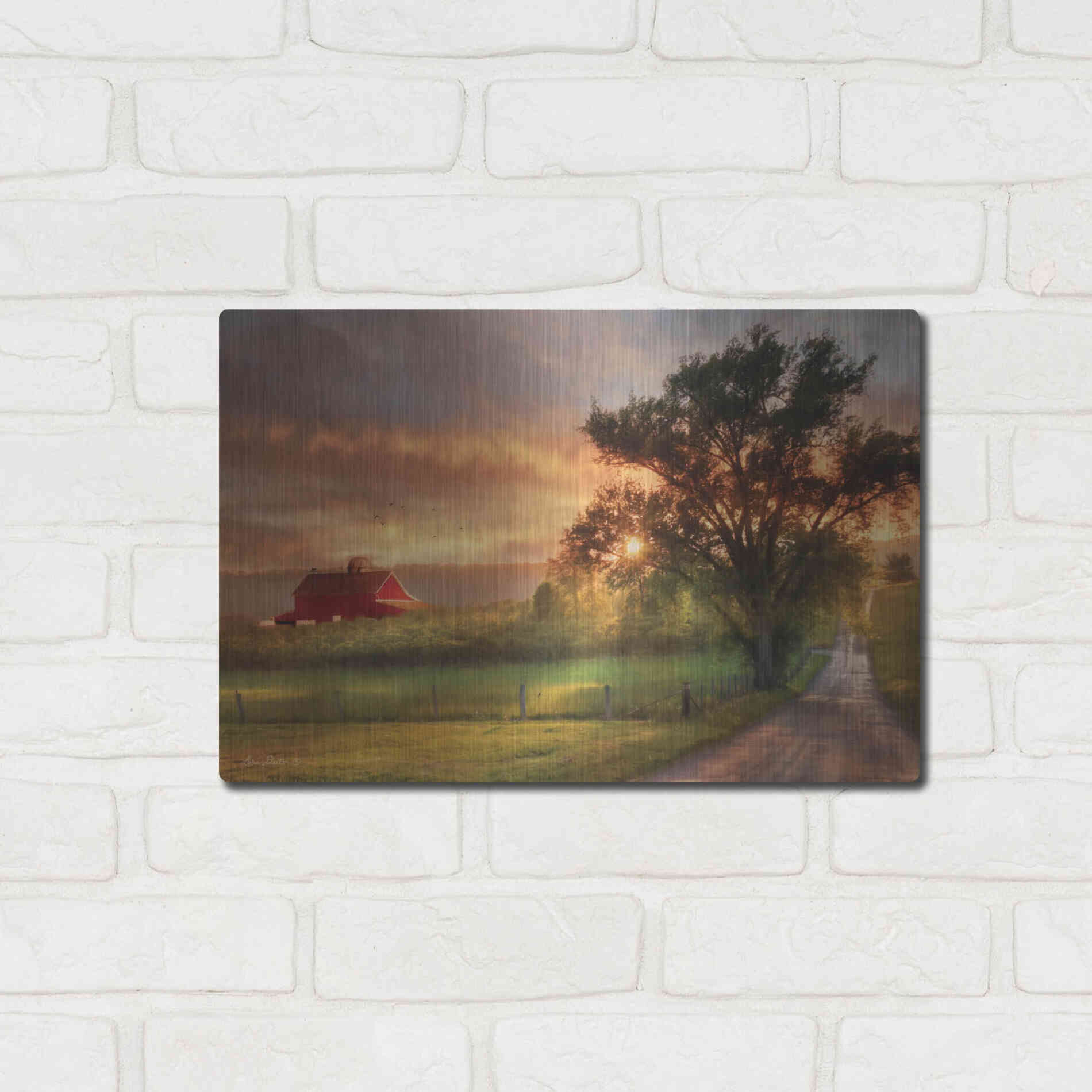 Luxe Metal Art 'Country Lane Sunset' by Lori Deiter, Metal Wall Art,16x12