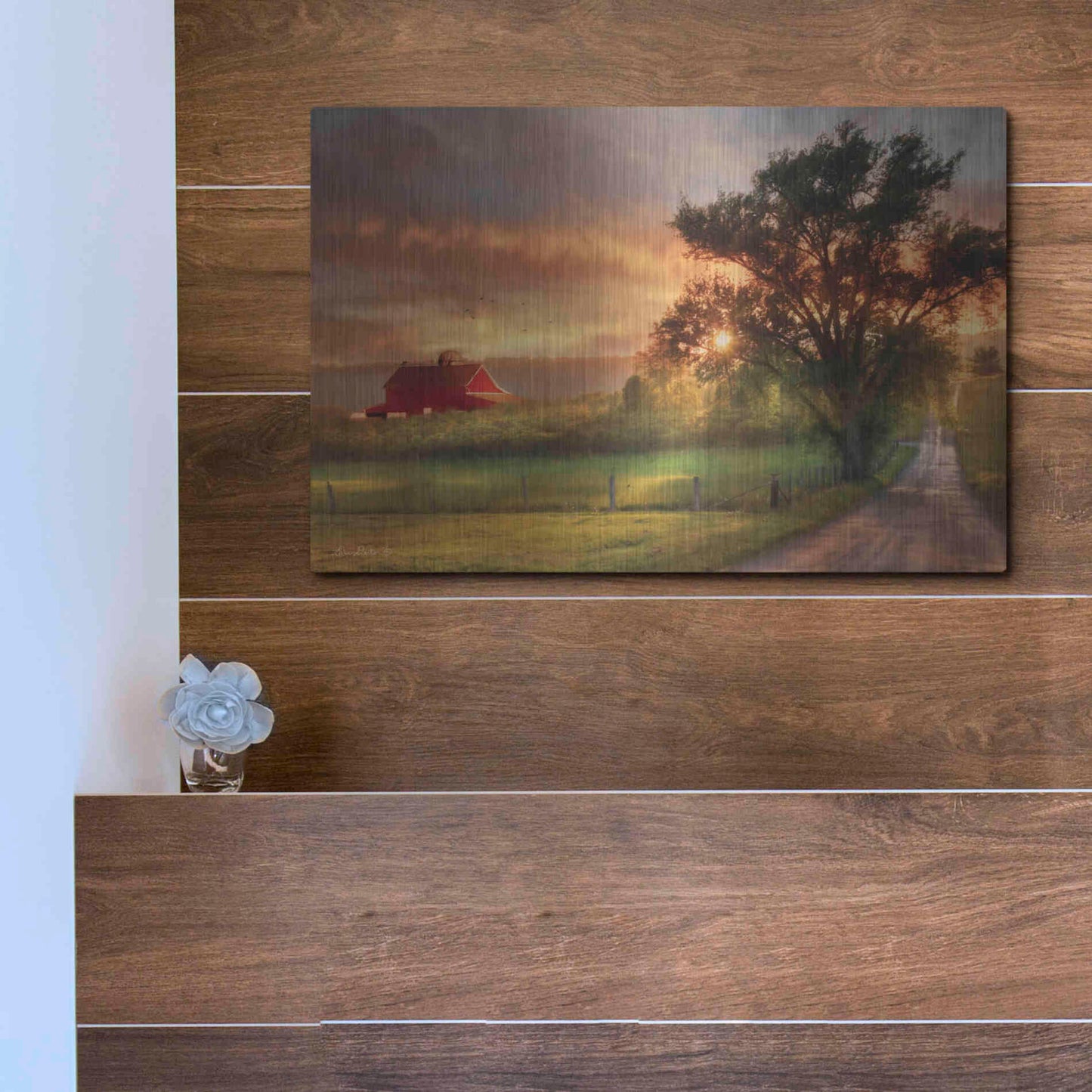 Luxe Metal Art 'Country Lane Sunset' by Lori Deiter, Metal Wall Art,16x12