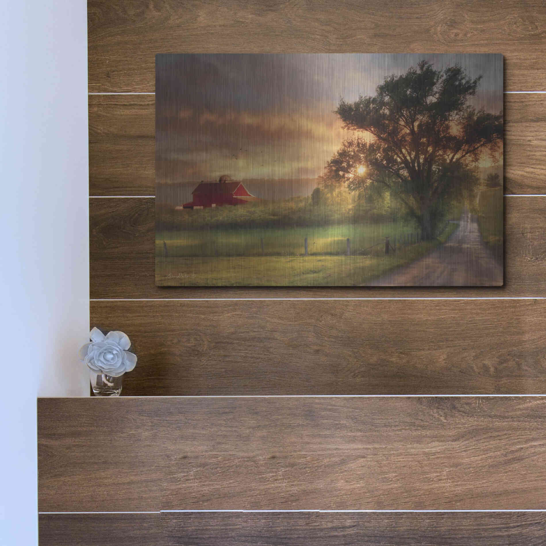 Luxe Metal Art 'Country Lane Sunset' by Lori Deiter, Metal Wall Art,16x12