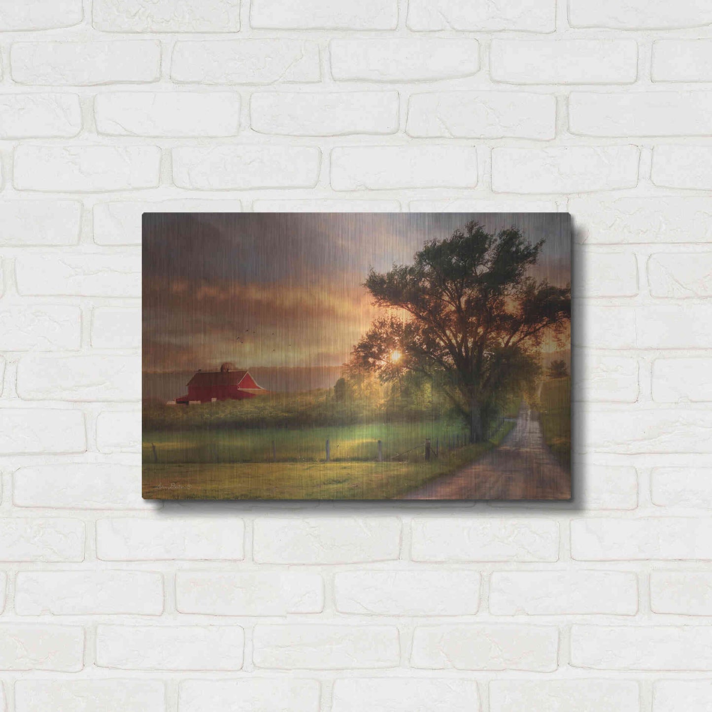 Luxe Metal Art 'Country Lane Sunset' by Lori Deiter, Metal Wall Art,24x16