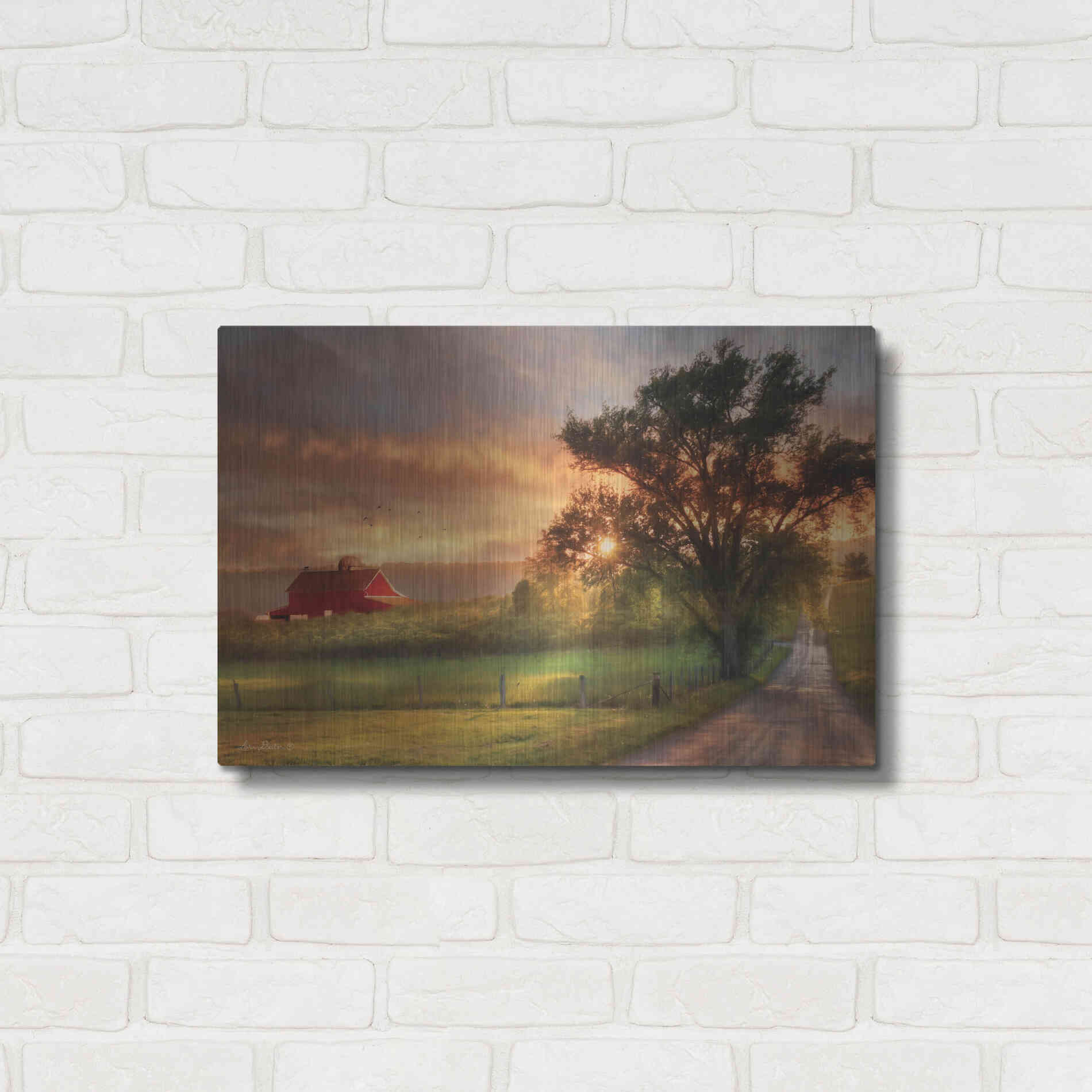 Luxe Metal Art 'Country Lane Sunset' by Lori Deiter, Metal Wall Art,24x16