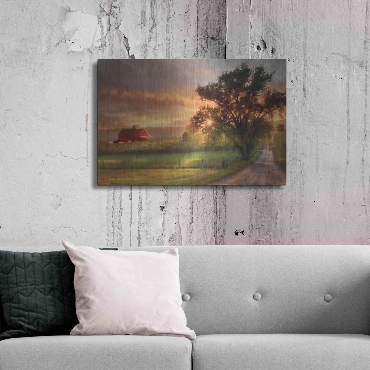 Luxe Metal Art 'Country Lane Sunset' by Lori Deiter, Metal Wall Art,36x24