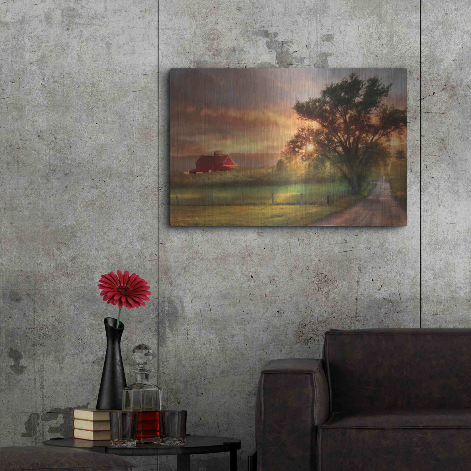 Luxe Metal Art 'Country Lane Sunset' by Lori Deiter, Metal Wall Art,36x24