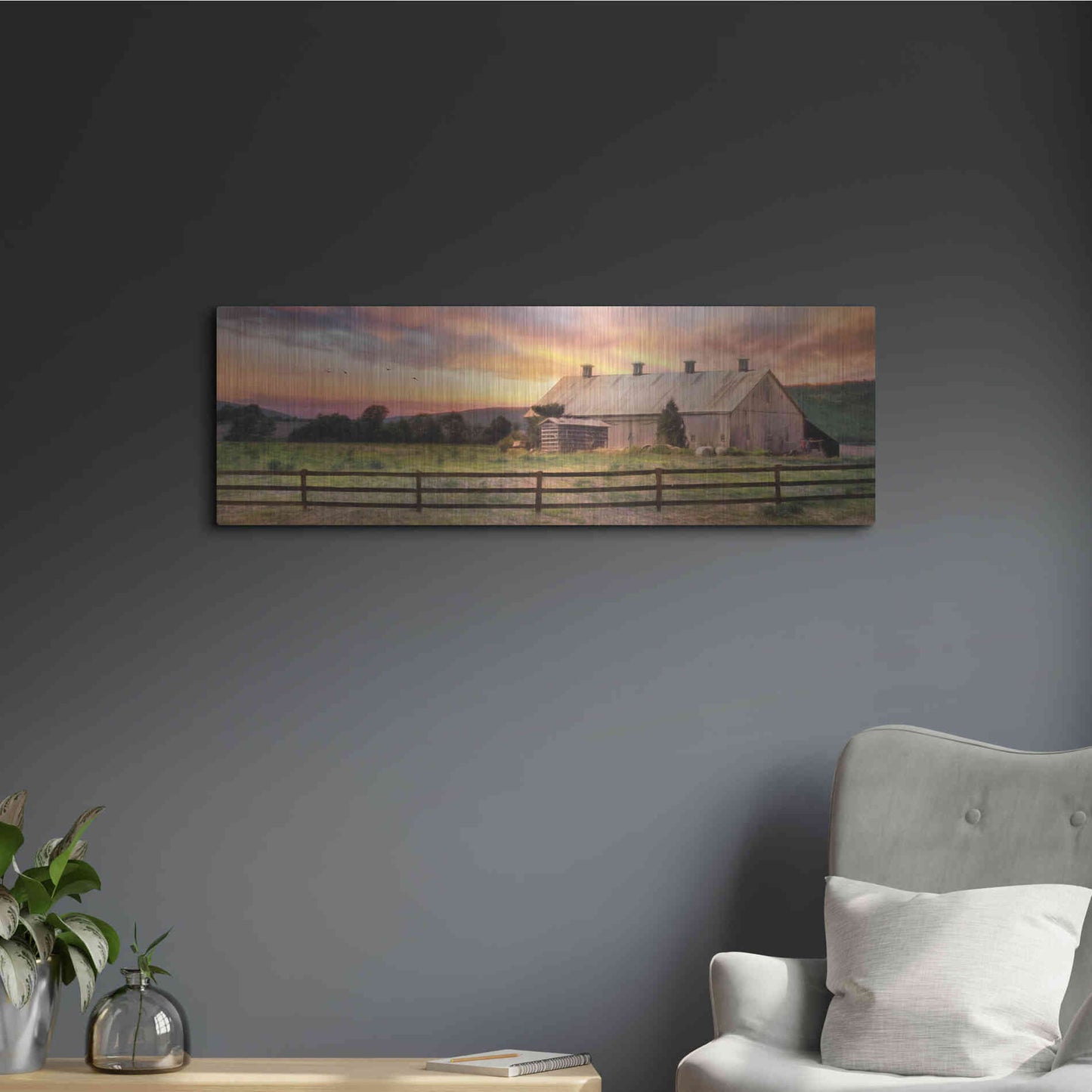 Luxe Metal Art 'Sunset in the Valley' by Lori Deiter, Metal Wall Art,36x12