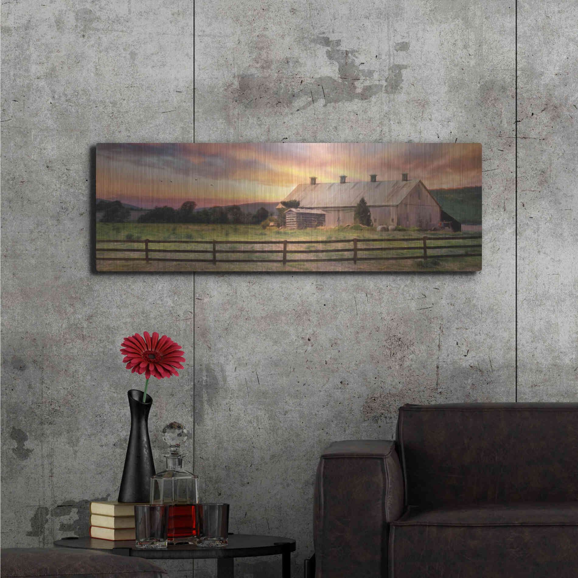 Luxe Metal Art 'Sunset in the Valley' by Lori Deiter, Metal Wall Art,48x16