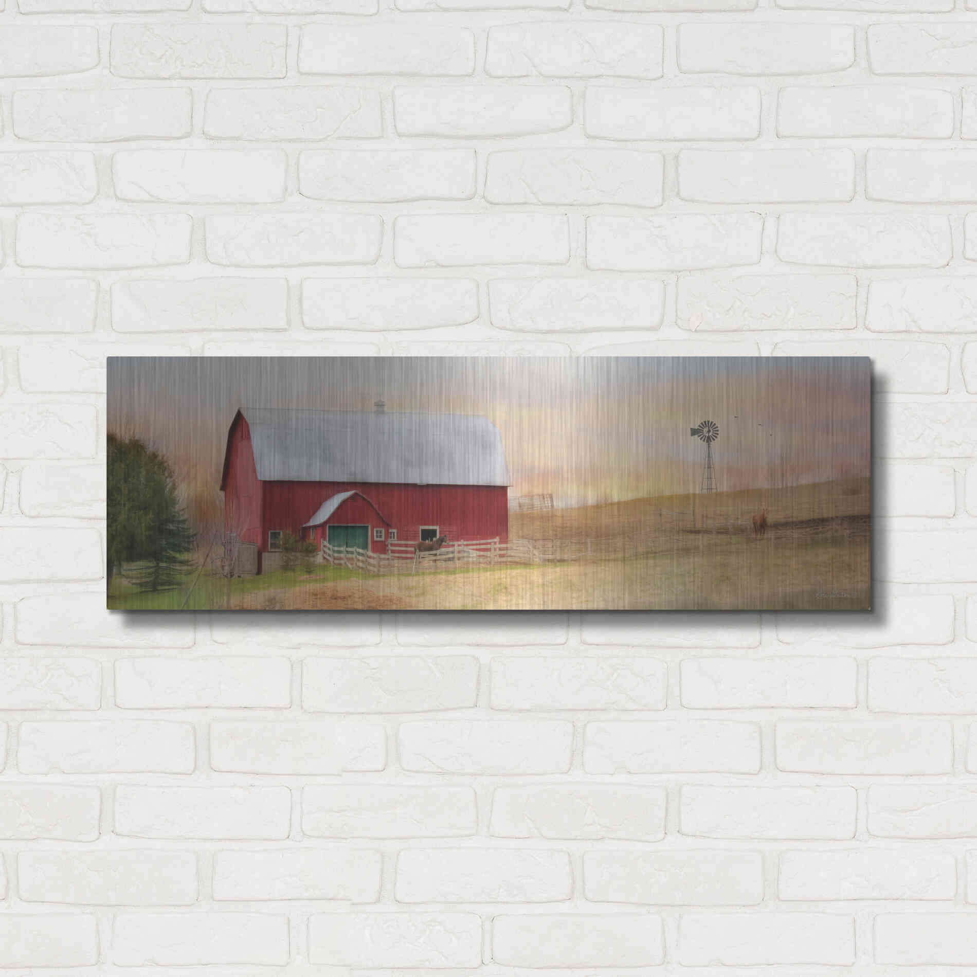 Luxe Metal Art 'Horse Farm' by Lori Deiter, Metal Wall Art,36x12