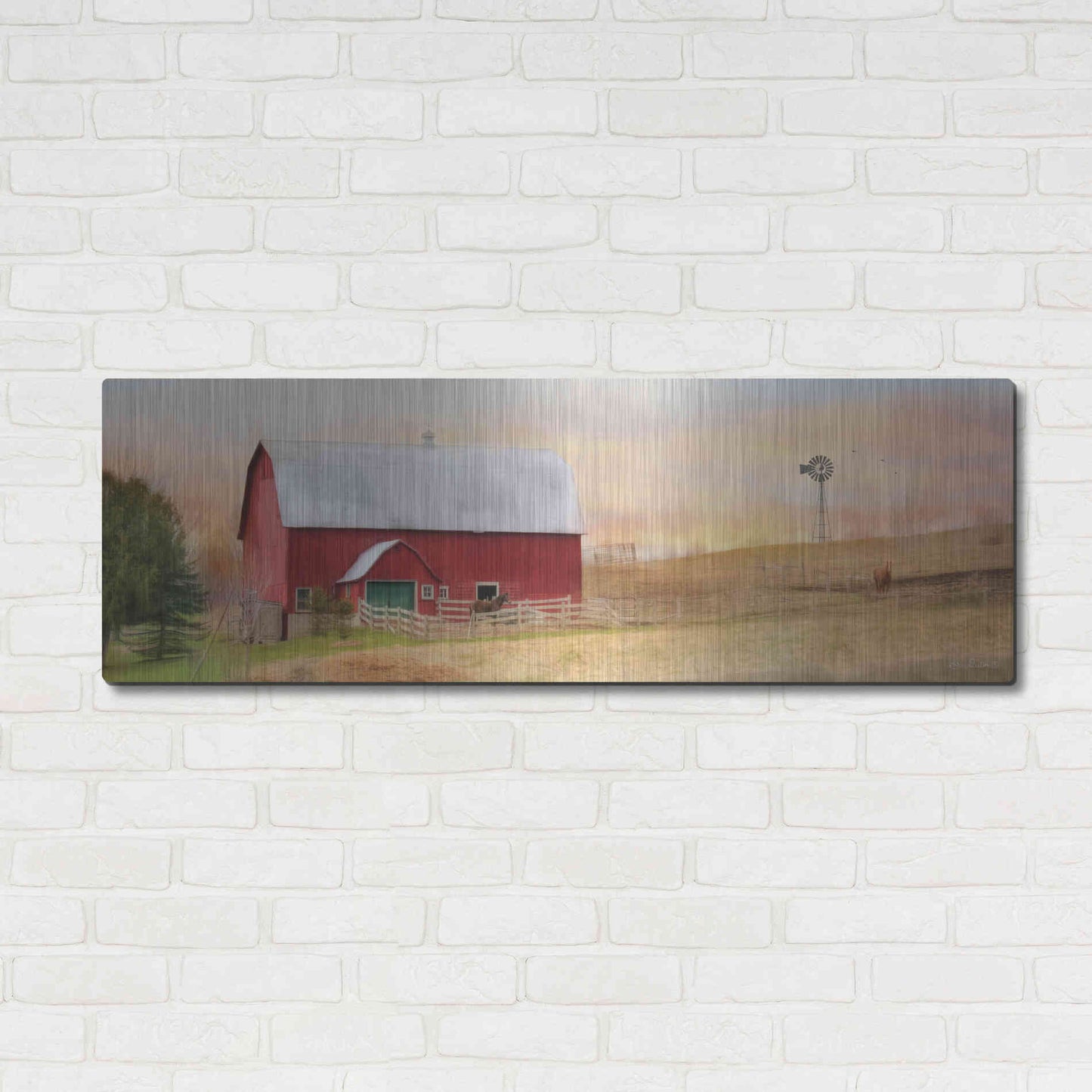 Luxe Metal Art 'Horse Farm' by Lori Deiter, Metal Wall Art,48x16