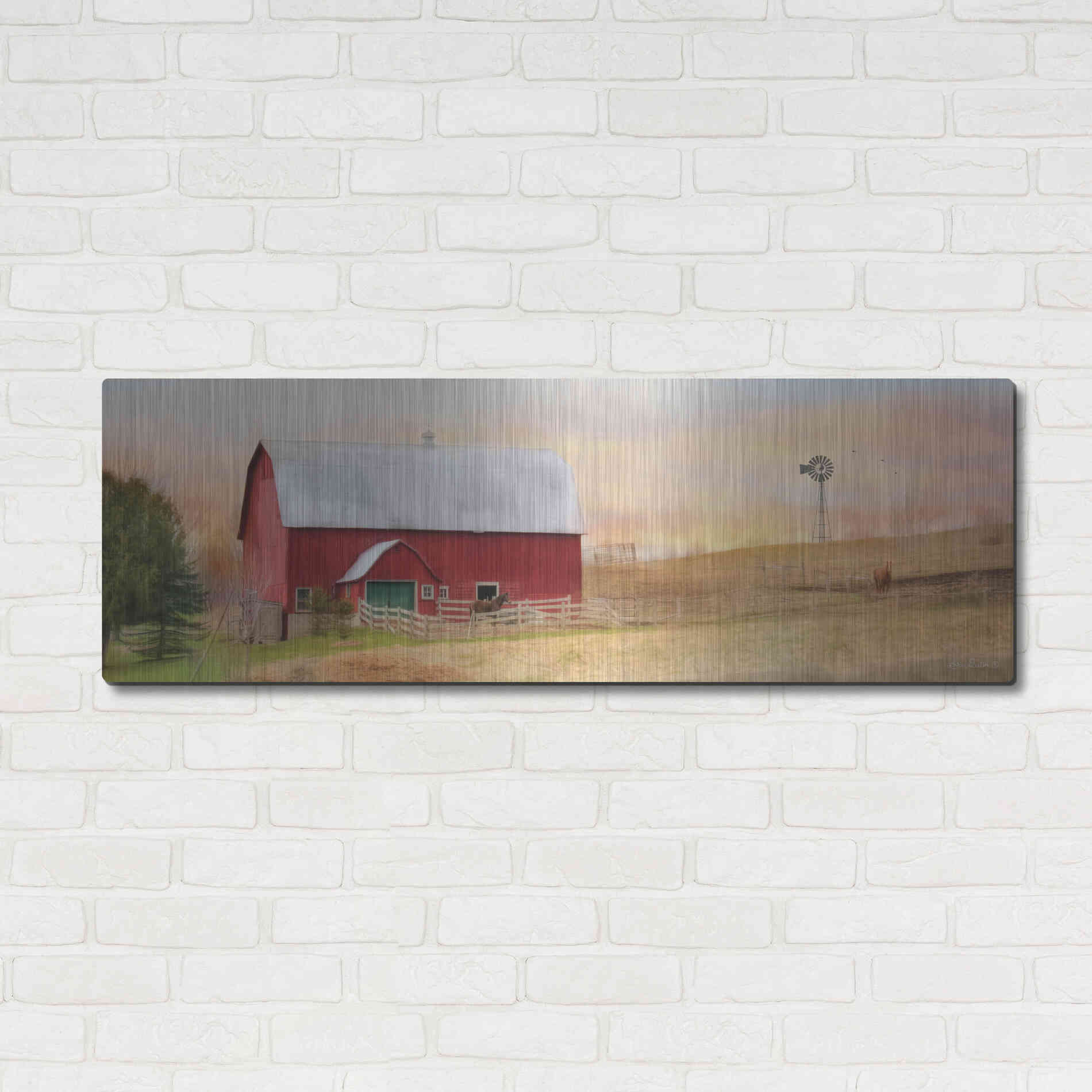 Luxe Metal Art 'Horse Farm' by Lori Deiter, Metal Wall Art,48x16