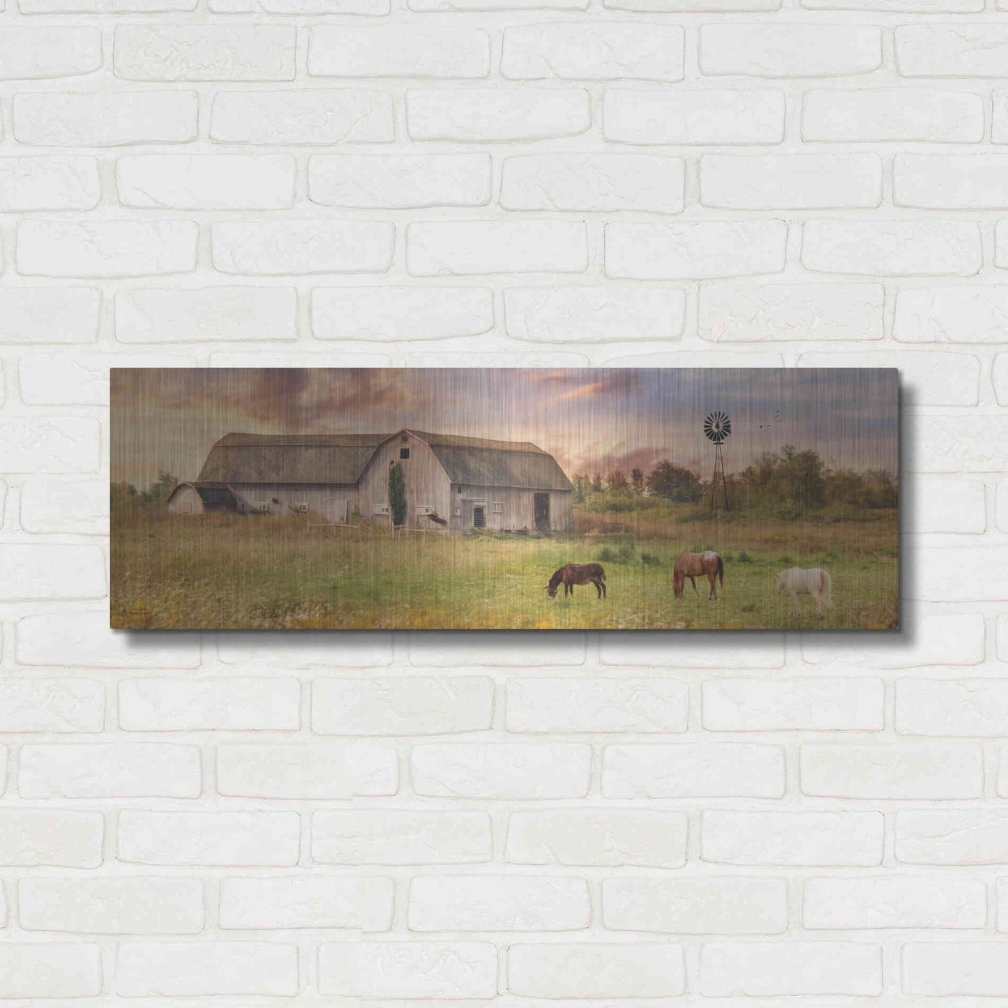 Luxe Metal Art 'Clayton Barnyard' by Lori Deiter, Metal Wall Art,36x12