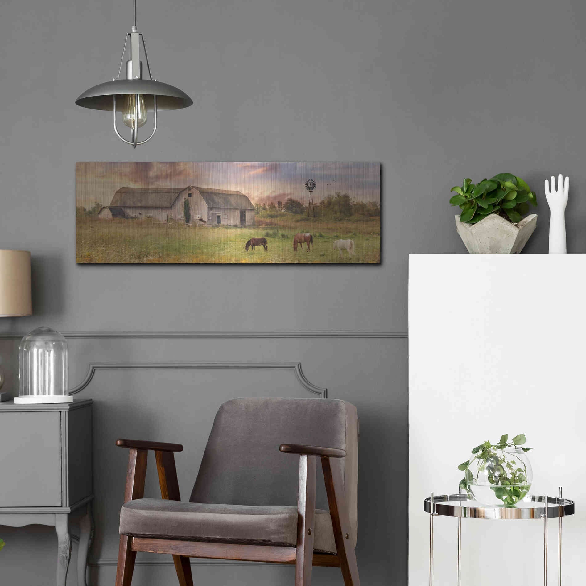 Luxe Metal Art 'Clayton Barnyard' by Lori Deiter, Metal Wall Art,36x12