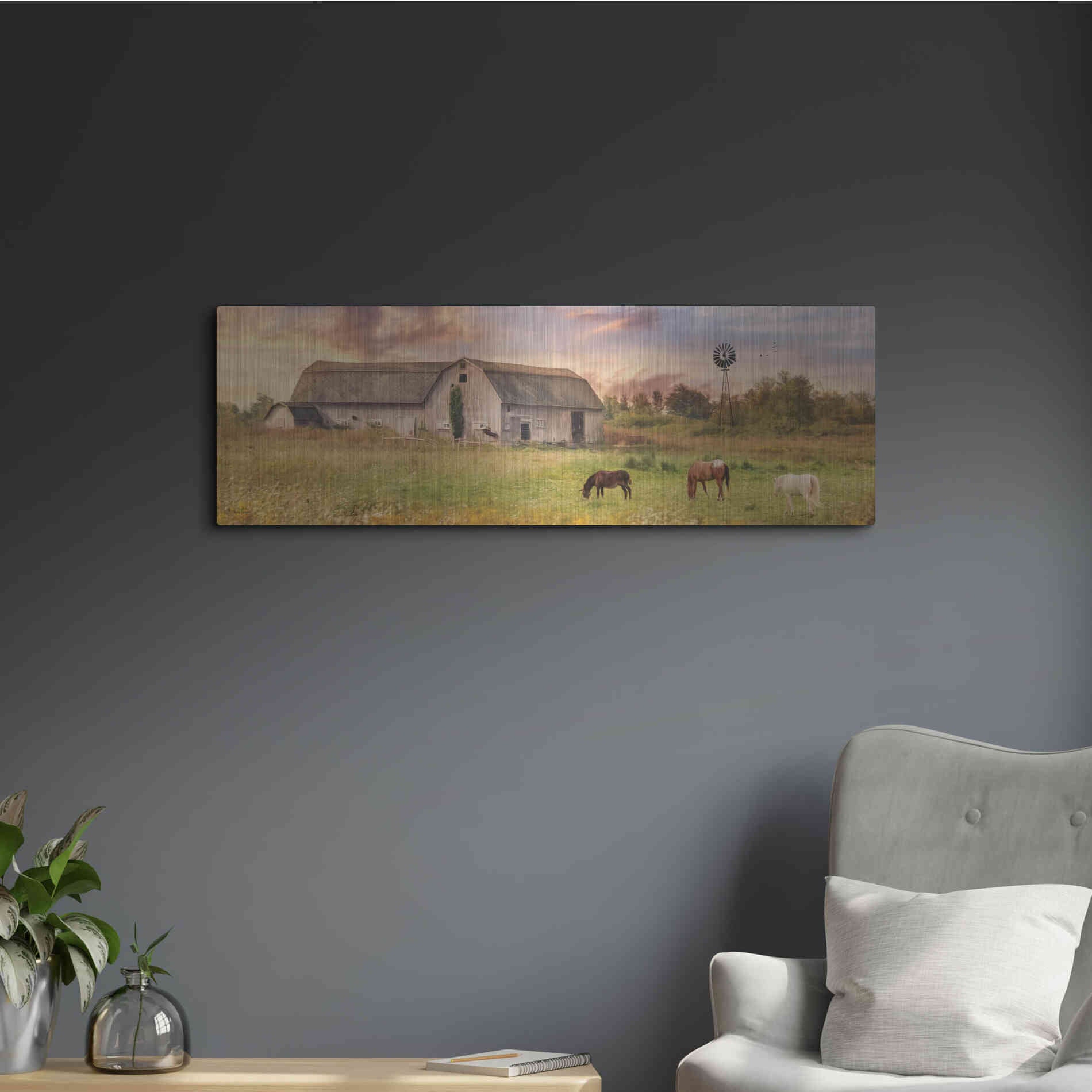 Luxe Metal Art 'Clayton Barnyard' by Lori Deiter, Metal Wall Art,36x12