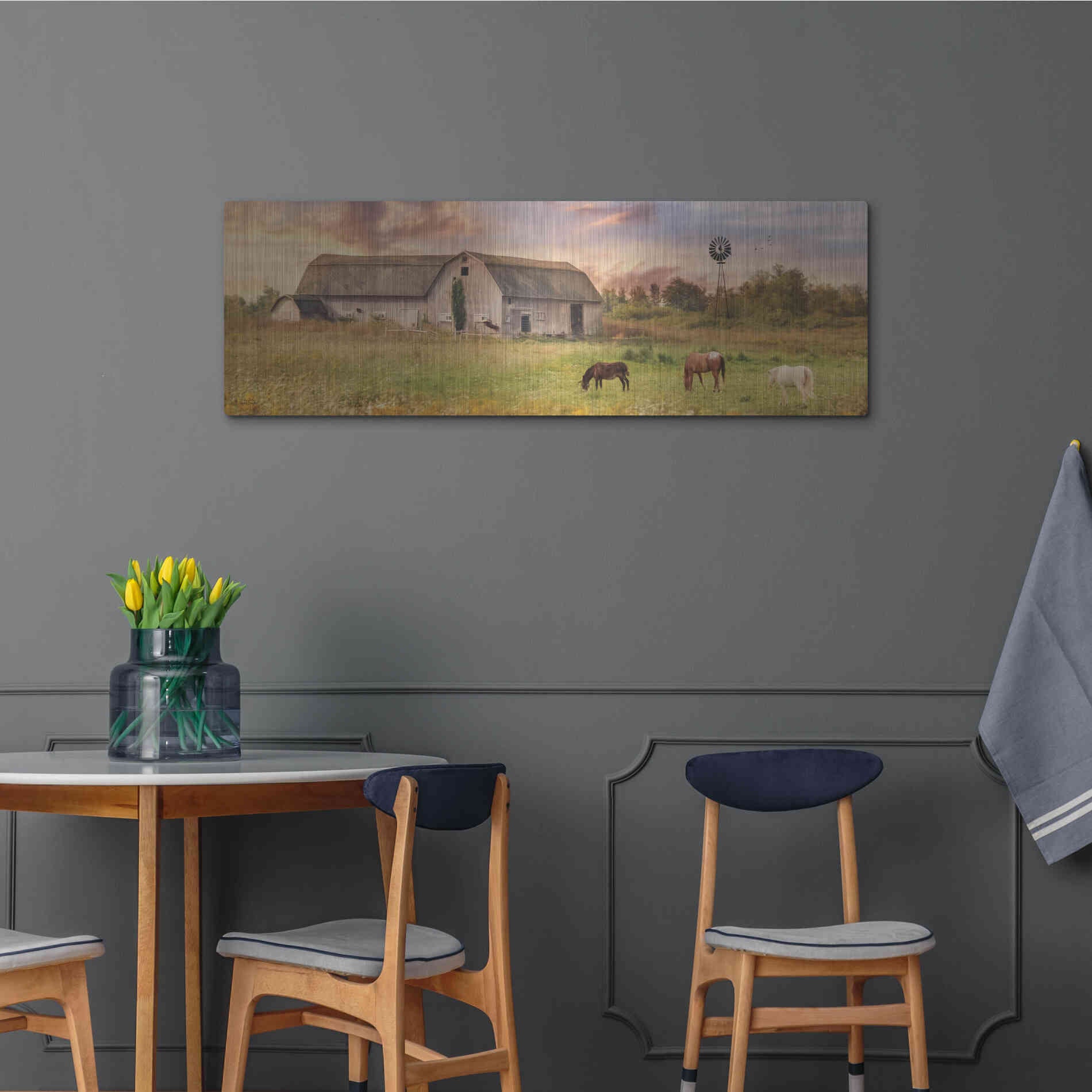 Luxe Metal Art 'Clayton Barnyard' by Lori Deiter, Metal Wall Art,48x16