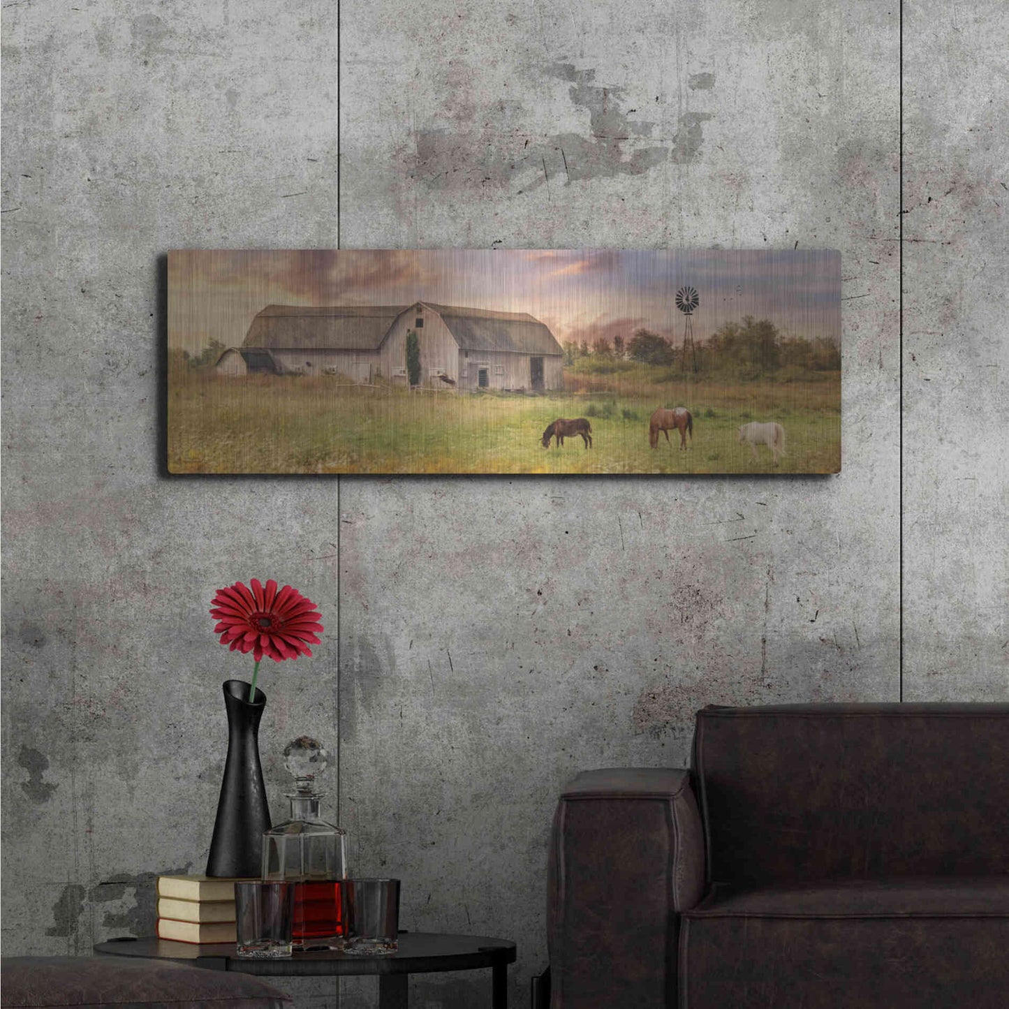Luxe Metal Art 'Clayton Barnyard' by Lori Deiter, Metal Wall Art,48x16