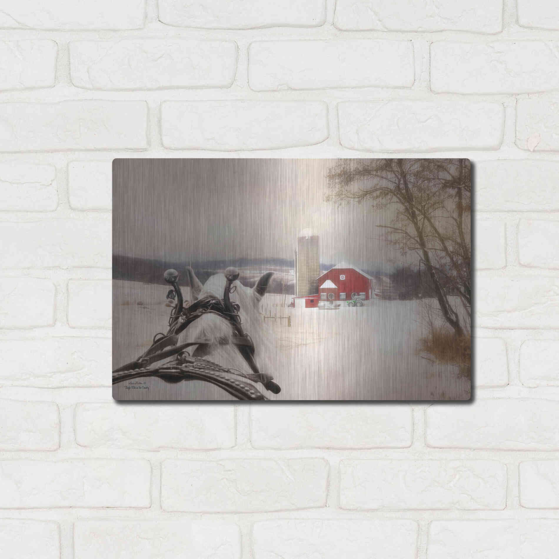 Luxe Metal Art 'Sleigh Ride in the Country' by Lori Deiter, Metal Wall Art,16x12
