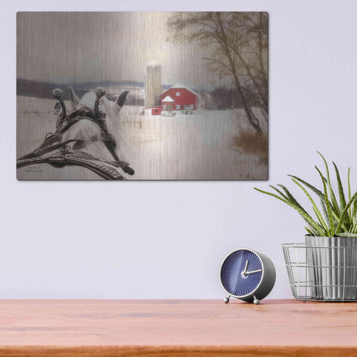 Luxe Metal Art 'Sleigh Ride in the Country' by Lori Deiter, Metal Wall Art,16x12