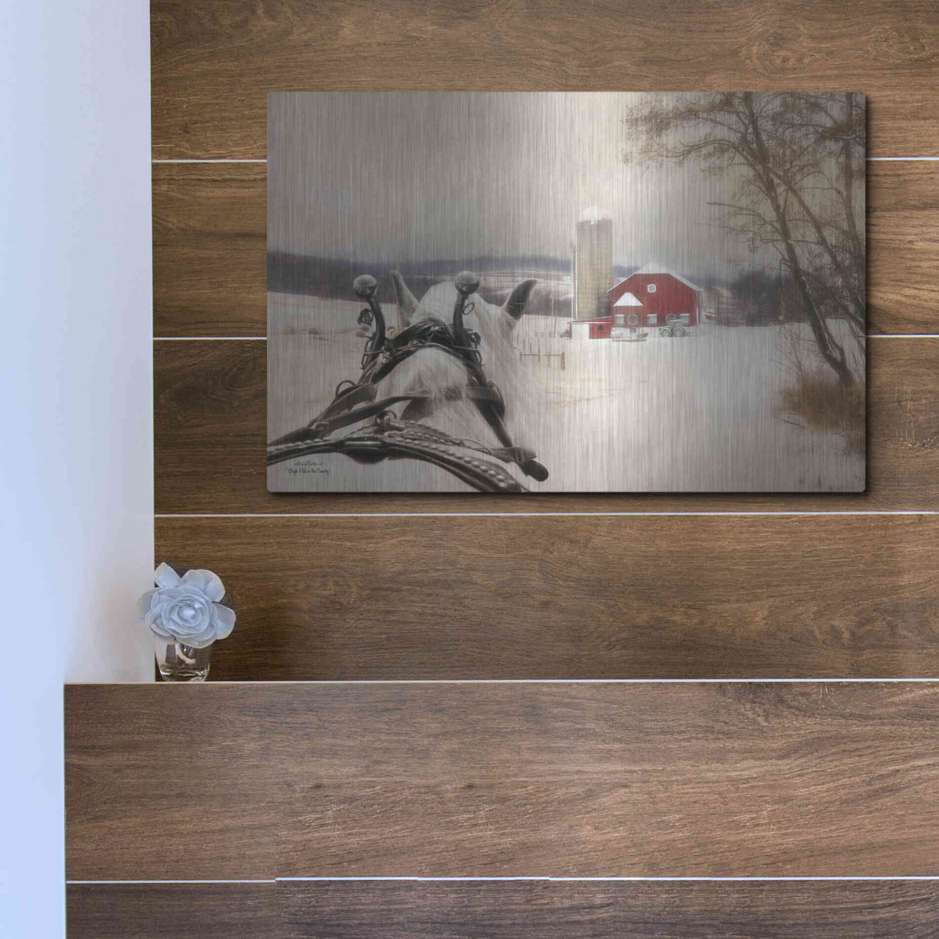 Luxe Metal Art 'Sleigh Ride in the Country' by Lori Deiter, Metal Wall Art,16x12