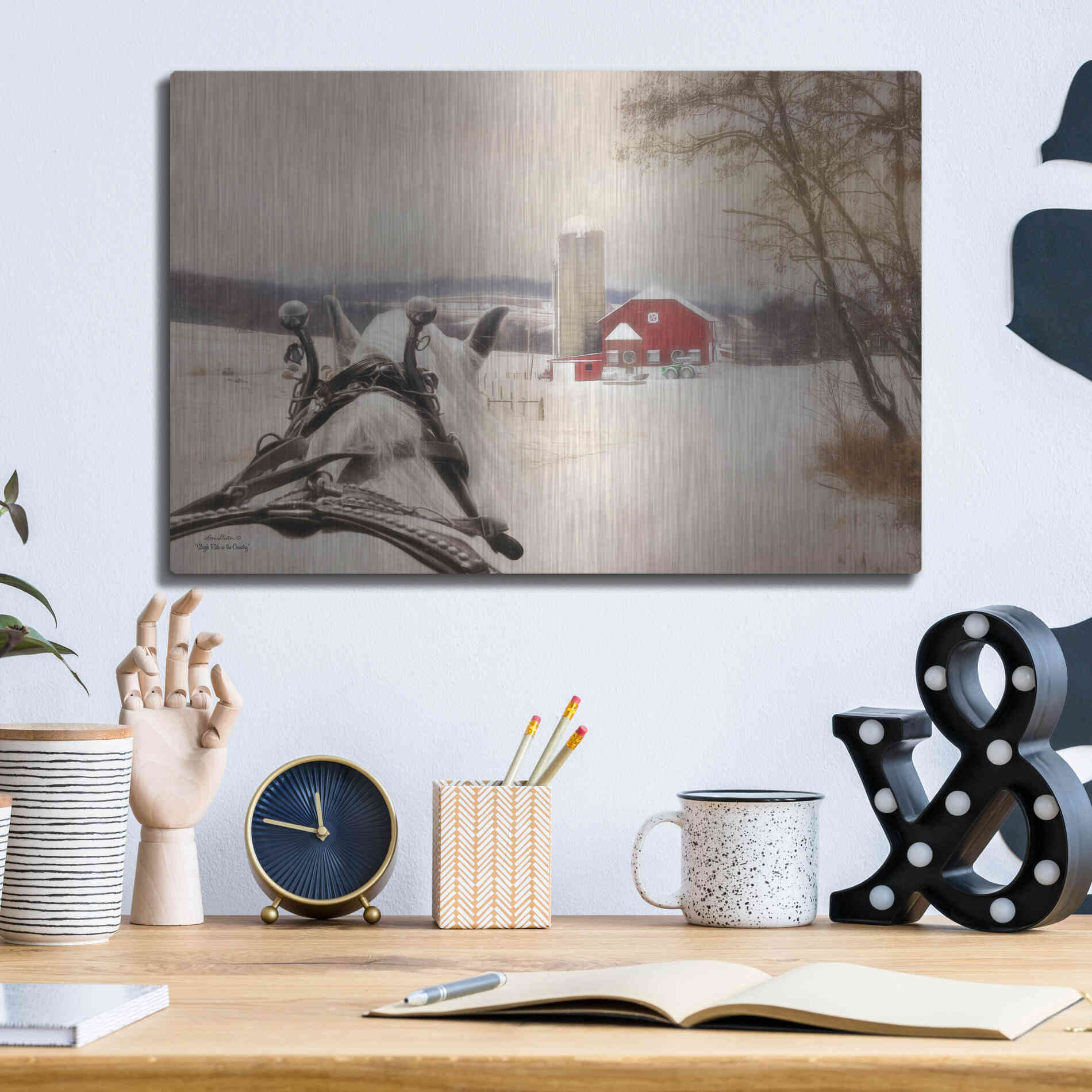 Luxe Metal Art 'Sleigh Ride in the Country' by Lori Deiter, Metal Wall Art,16x12