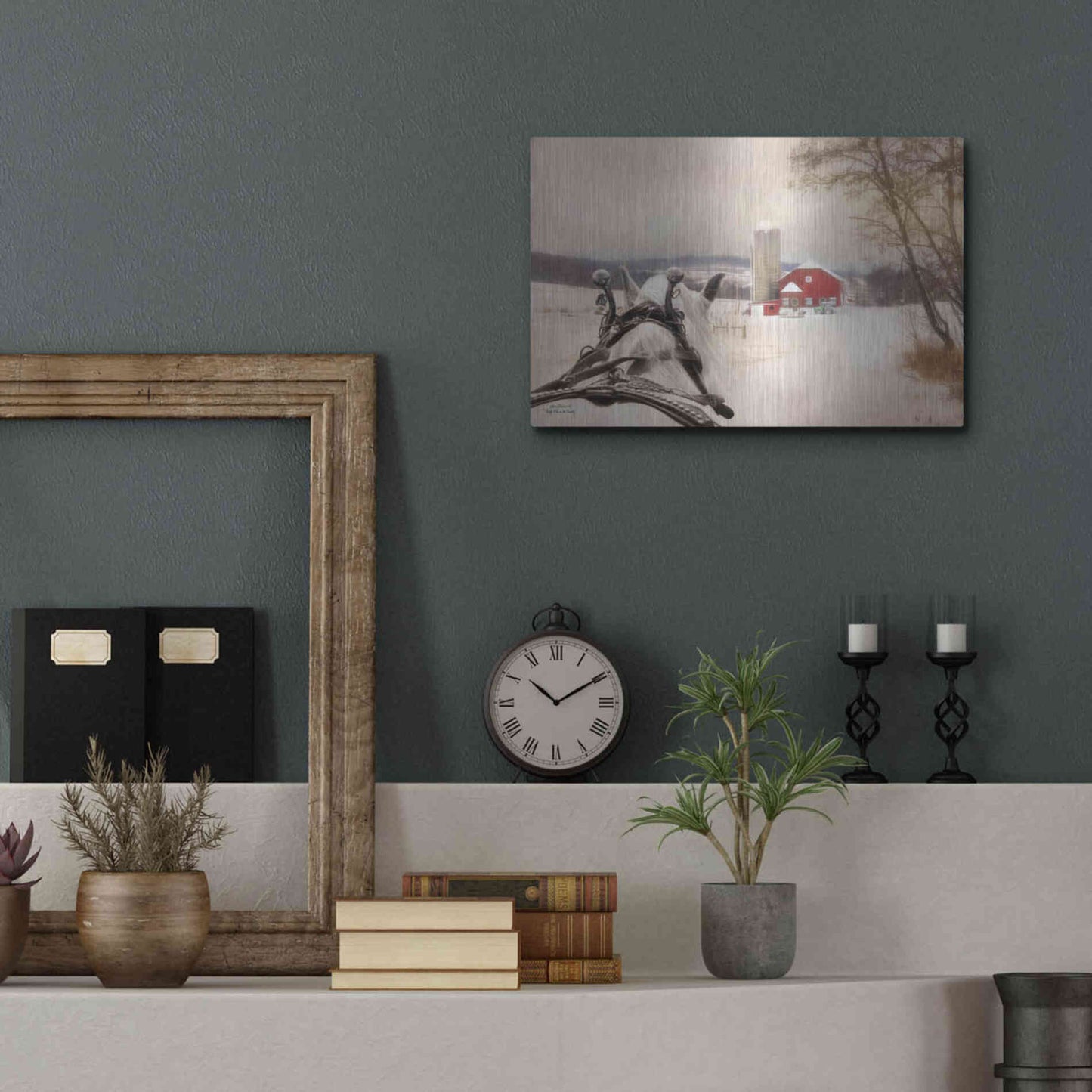 Luxe Metal Art 'Sleigh Ride in the Country' by Lori Deiter, Metal Wall Art,16x12