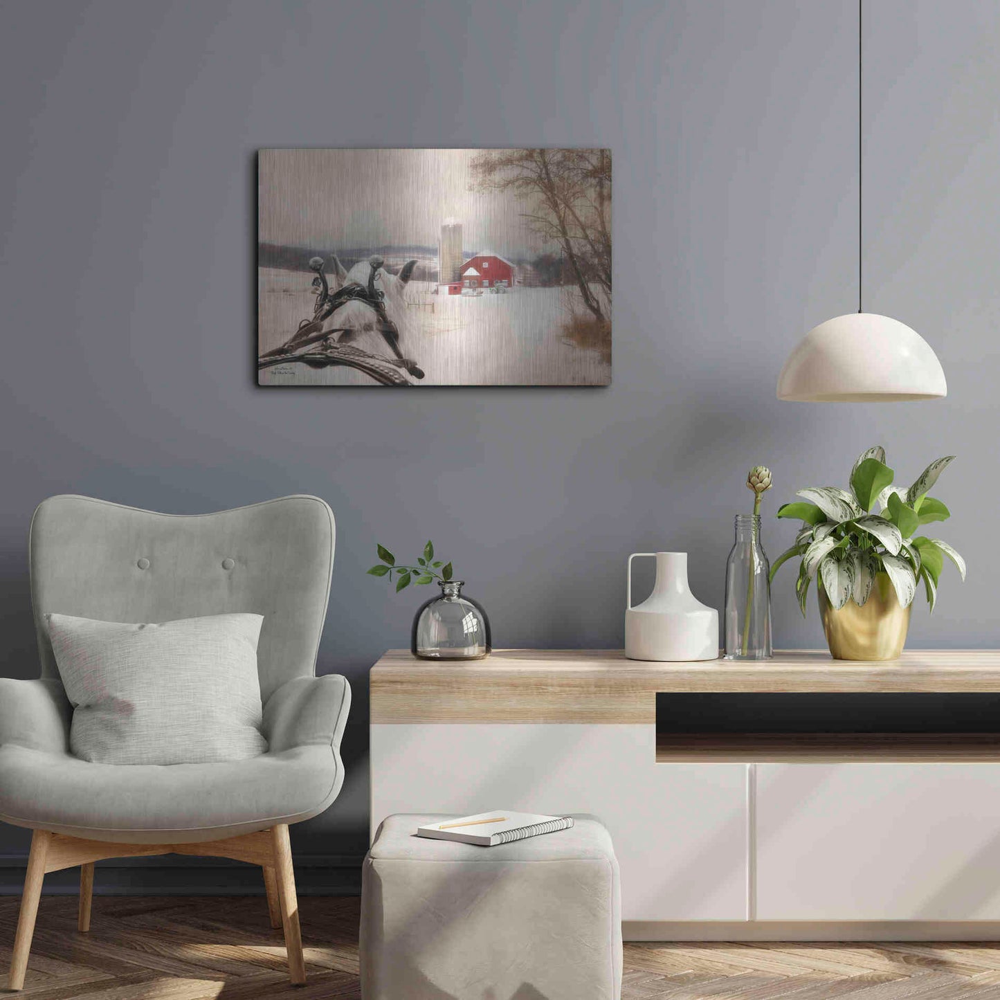 Luxe Metal Art 'Sleigh Ride in the Country' by Lori Deiter, Metal Wall Art,24x16